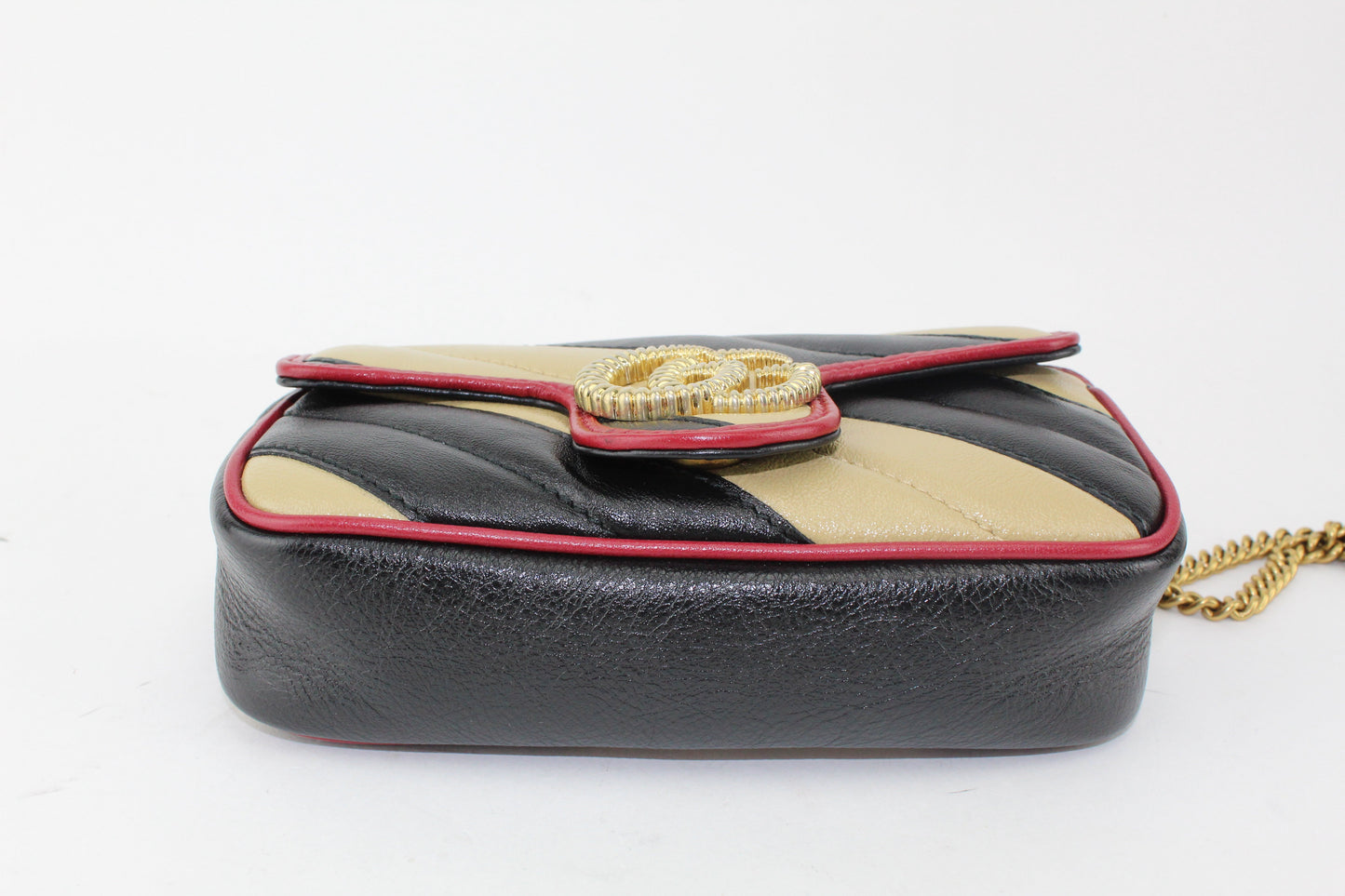 Gucci Calfskin Striped Matelasse Super Mini GG Marmont