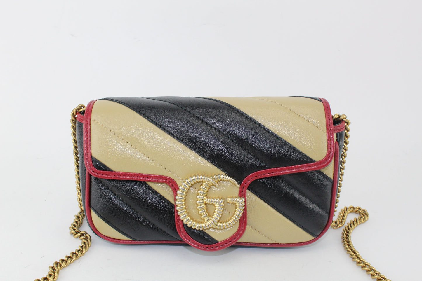 Gucci Calfskin Striped Matelasse Super Mini GG Marmont