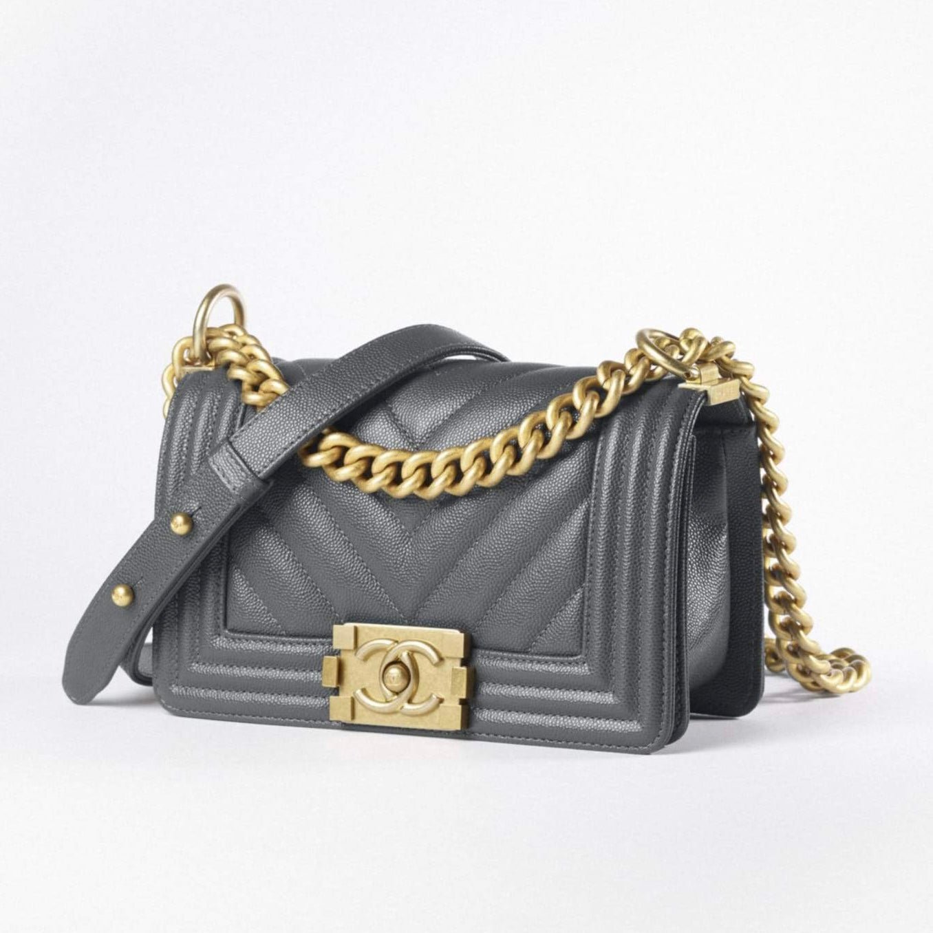 Chanel Chevron Small Boy Bag Grey
