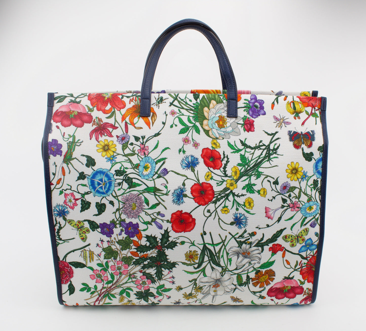 GUCCI FLORA LARGE LEATHER TRIMMED PRINTED CANVAS TOTE