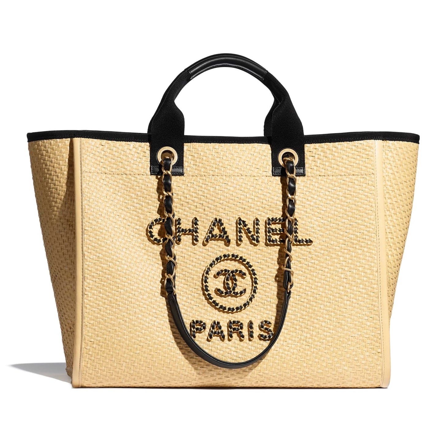 Chanel Straw Calfskin Deauville Tote