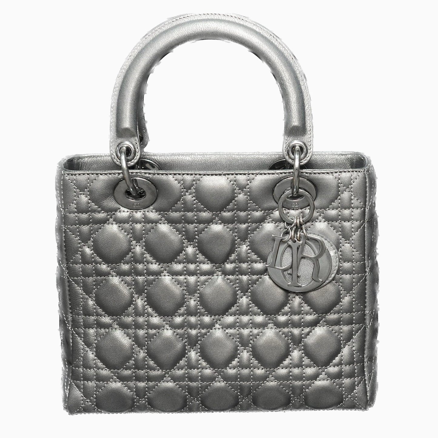 Lady Dior Medium Calfskin Leather Gunmetal Silver Grey