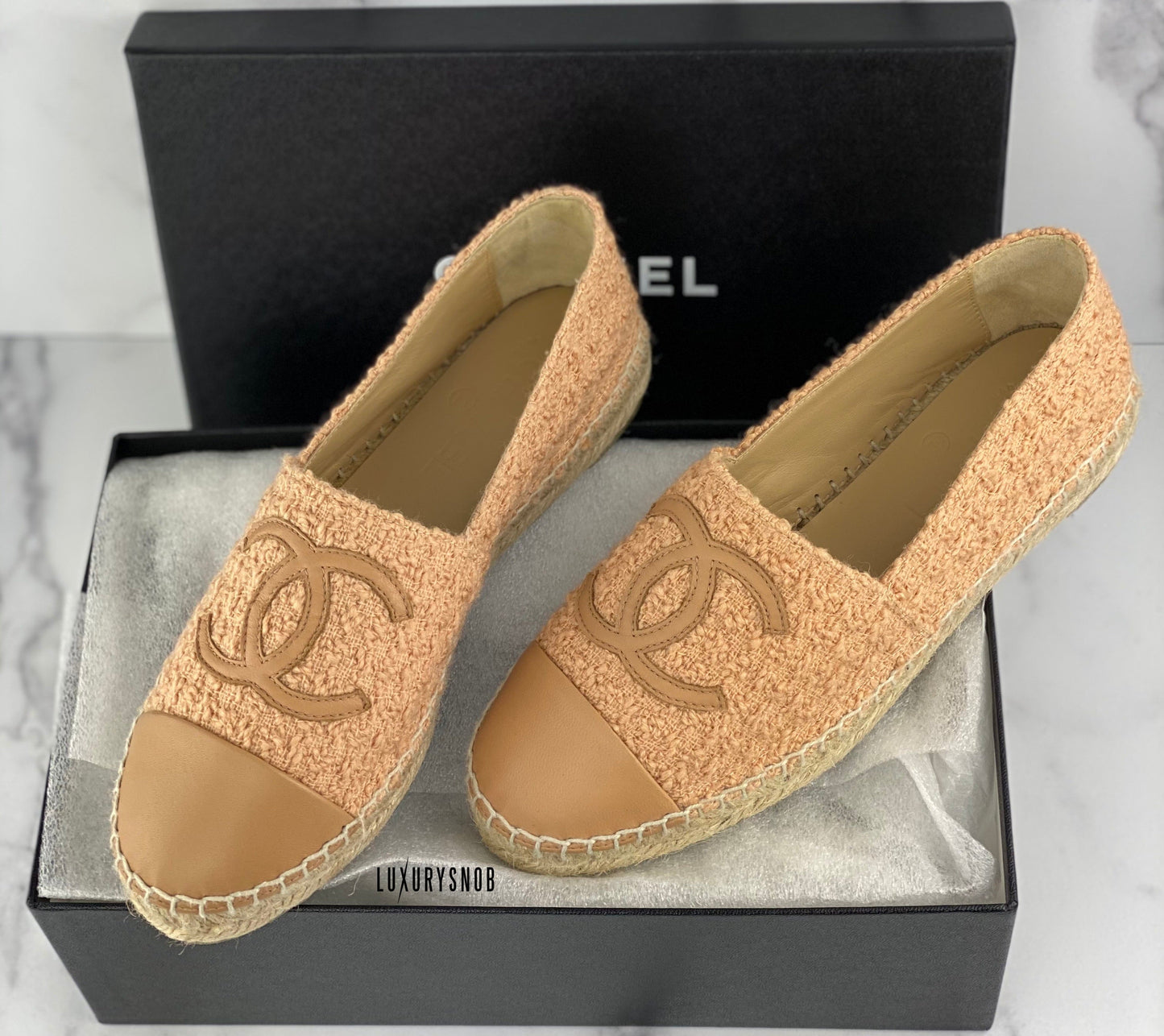 Chanel Espadrille Tweed/ Lambskin Beige and Brown