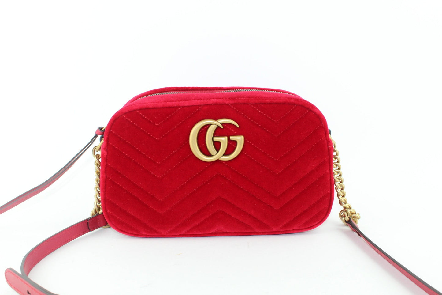 GUCCI GG MARMONT VELVET CAMERA BAG RED