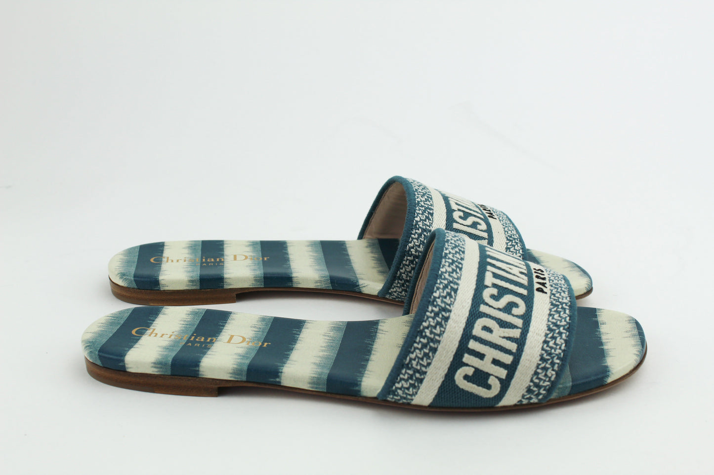 Christian Dior Dway Deep Ocean Blue D-Stripes Slides