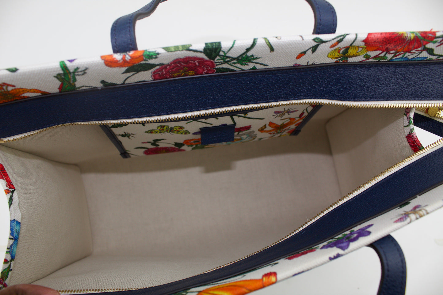 GUCCI FLORA LARGE LEATHER TRIMMED PRINTED CANVAS TOTE