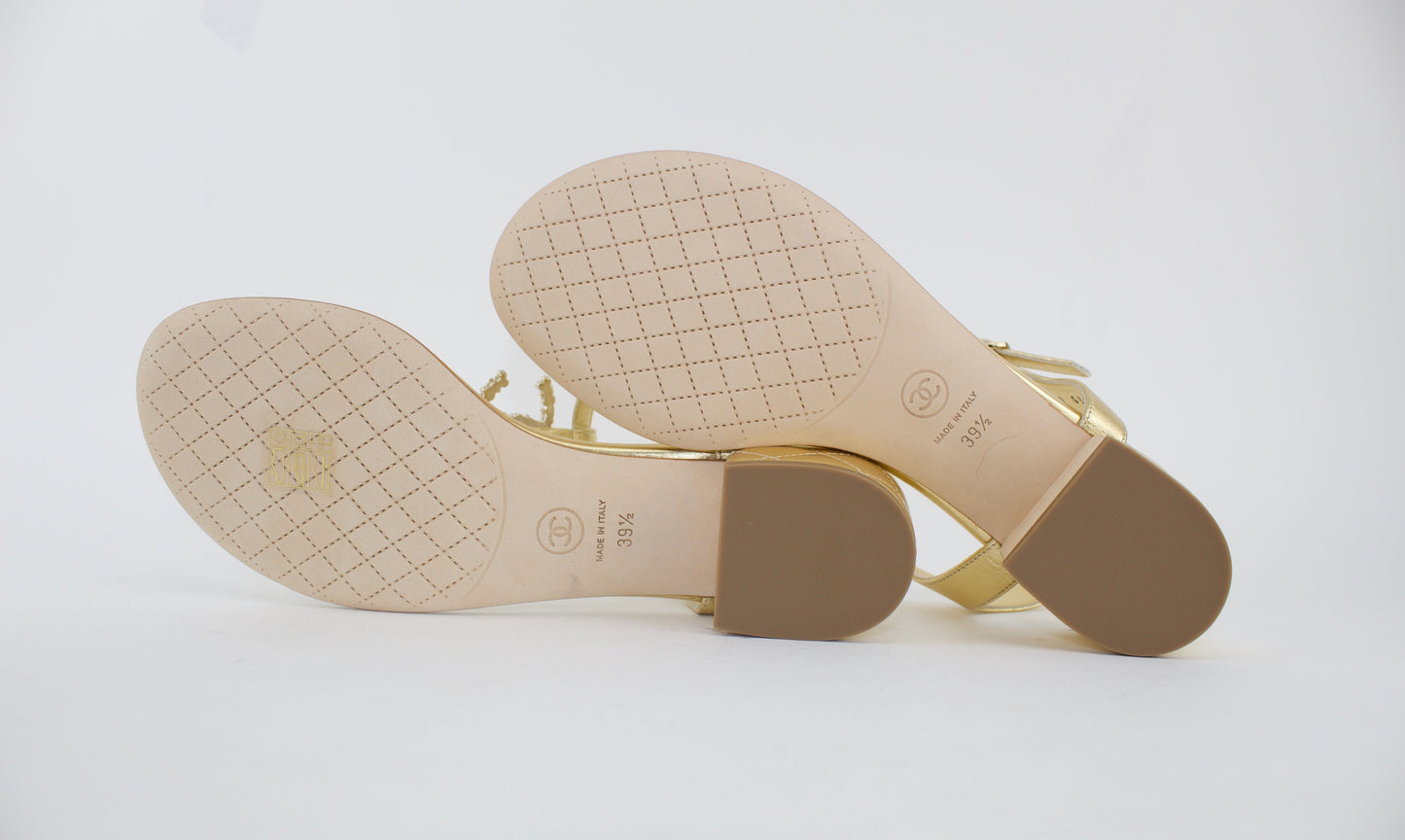 CHANEL LAMBSKIN APPLIQUE THONG SANDALS