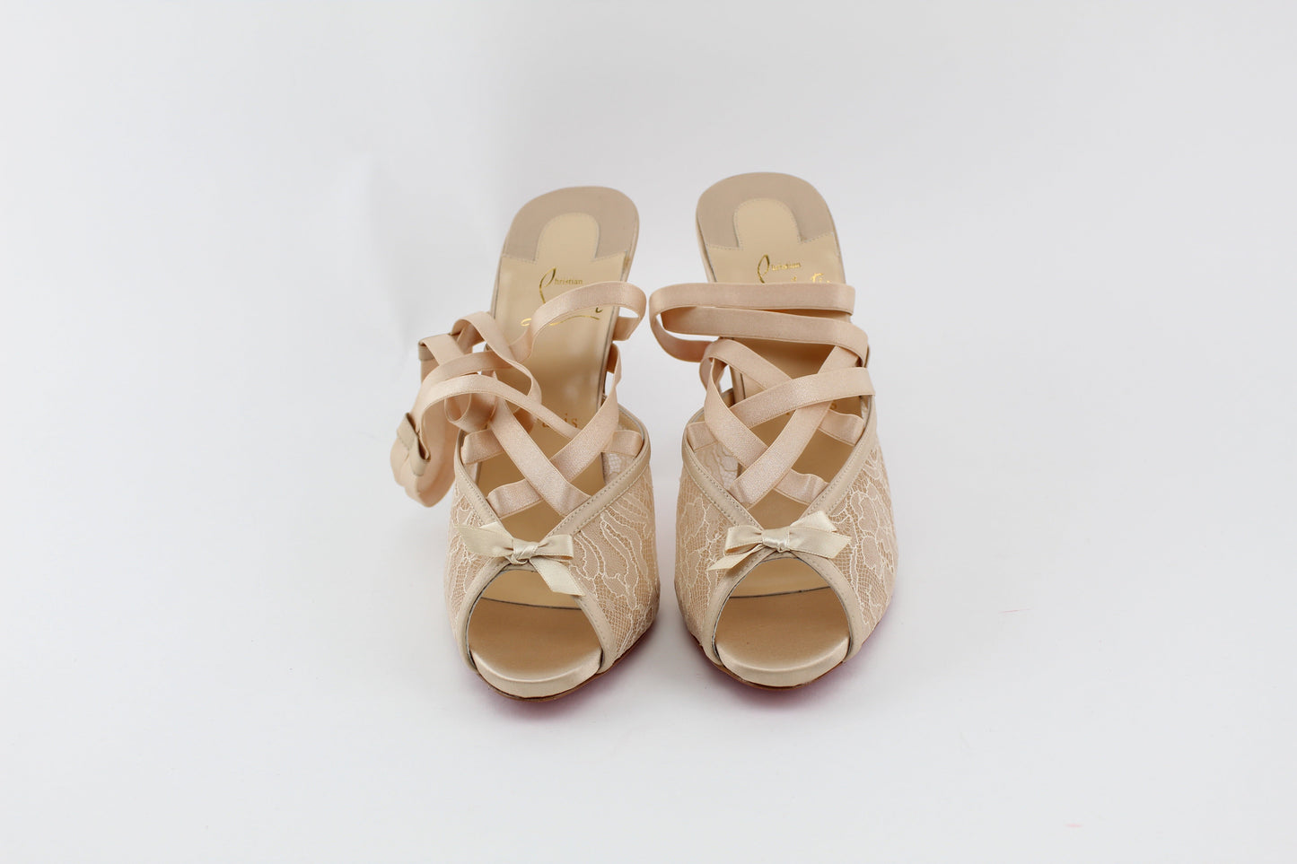 CHRISTIAN LOUBOUTIN NOUBA CREPE 120 SATIN NUDE SIZE 38.5