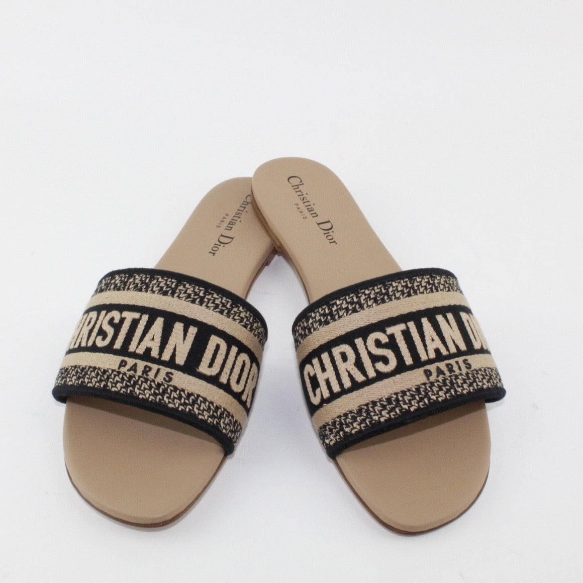 CHRISTIAN DIOR DWAY SLIDES BEIGE AND BLACK