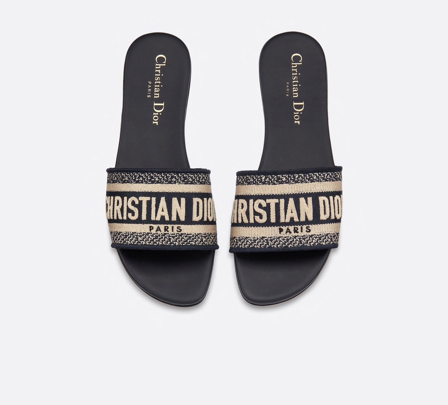 Dior Dway Navy Blue Embroidered Slides