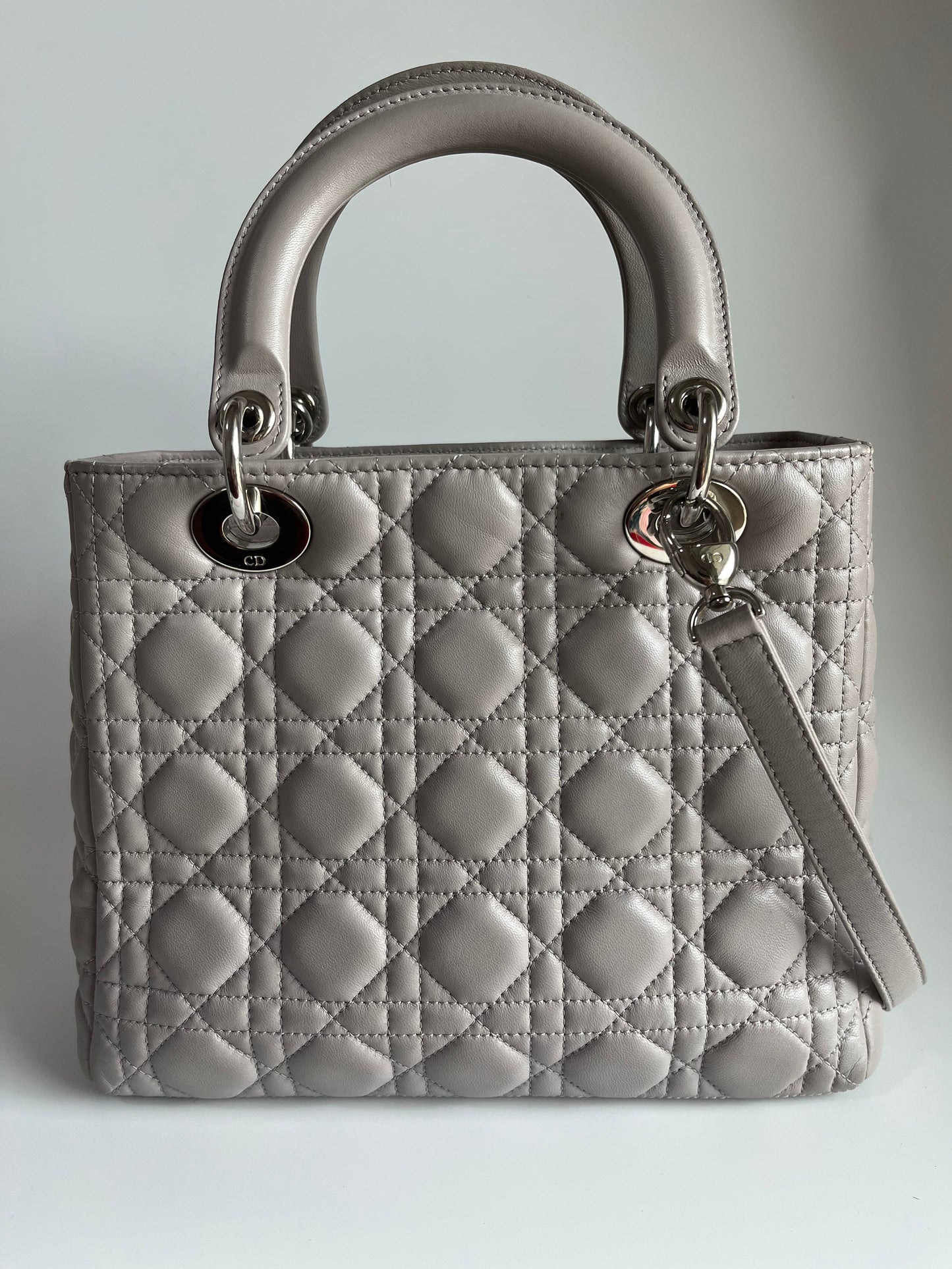 Lady Dior Grey Cannage Leather Medium with strap