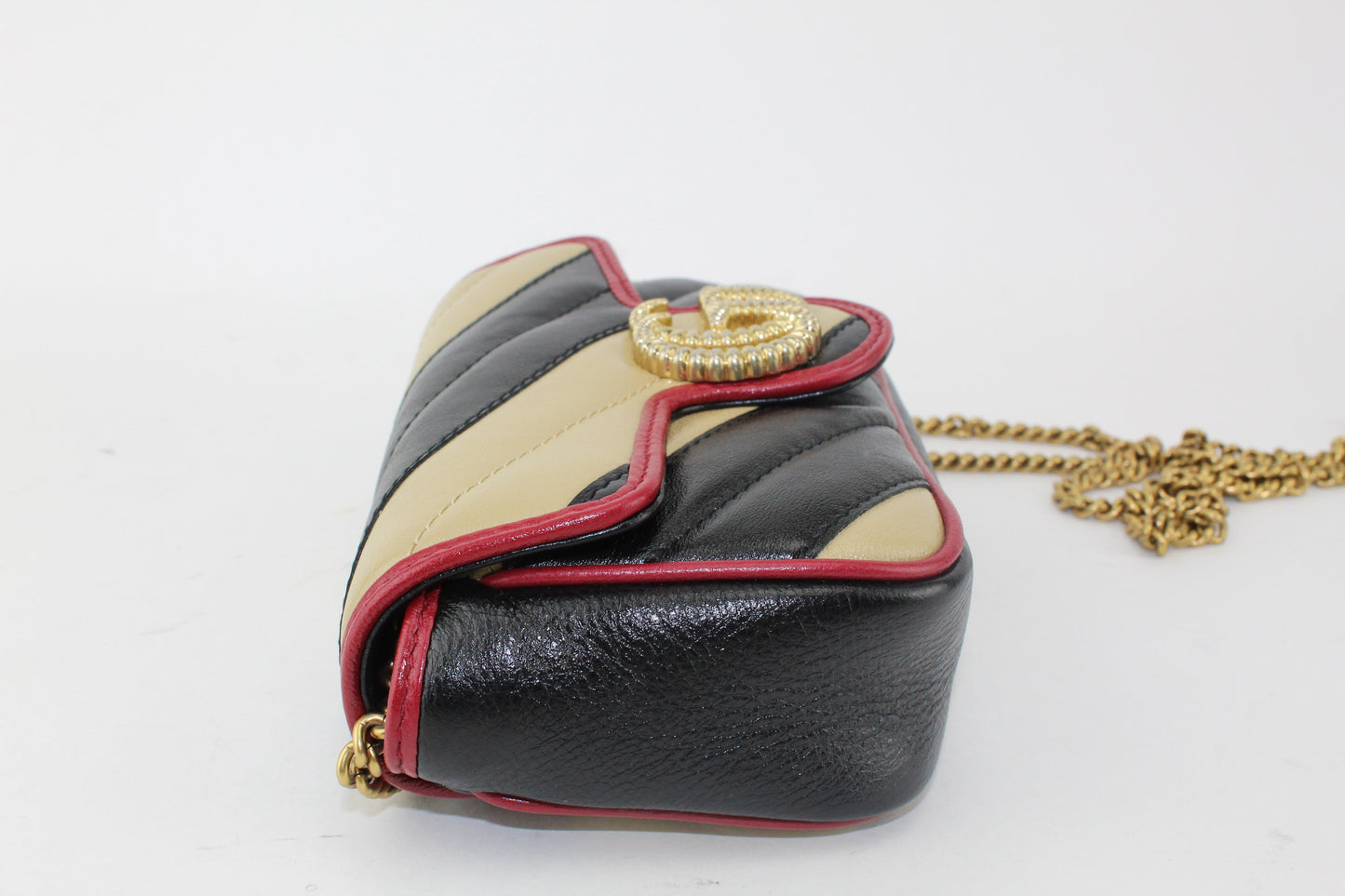 Gucci Calfskin Striped Matelasse Super Mini GG Marmont