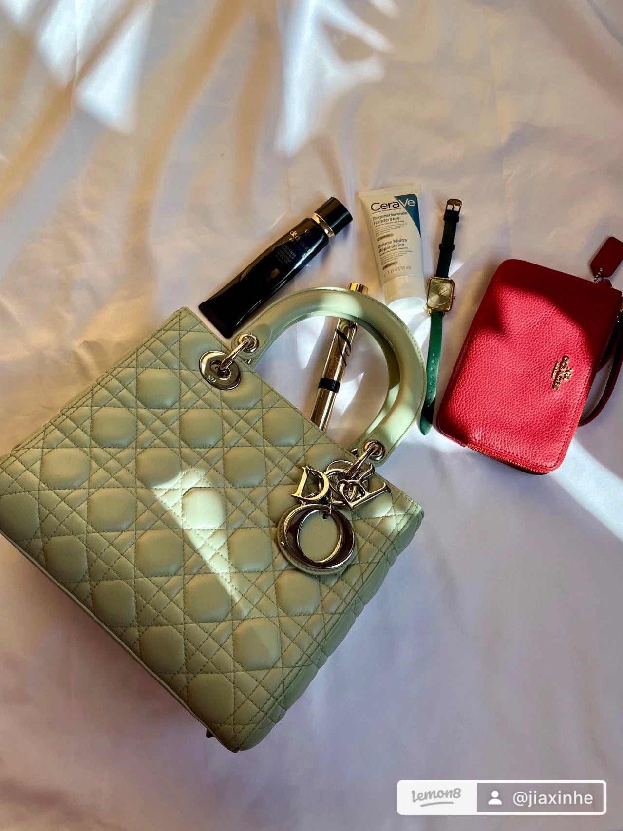 Lady Dior Medium Mint Cannage Lambskin Leather with silver hardware and strap
