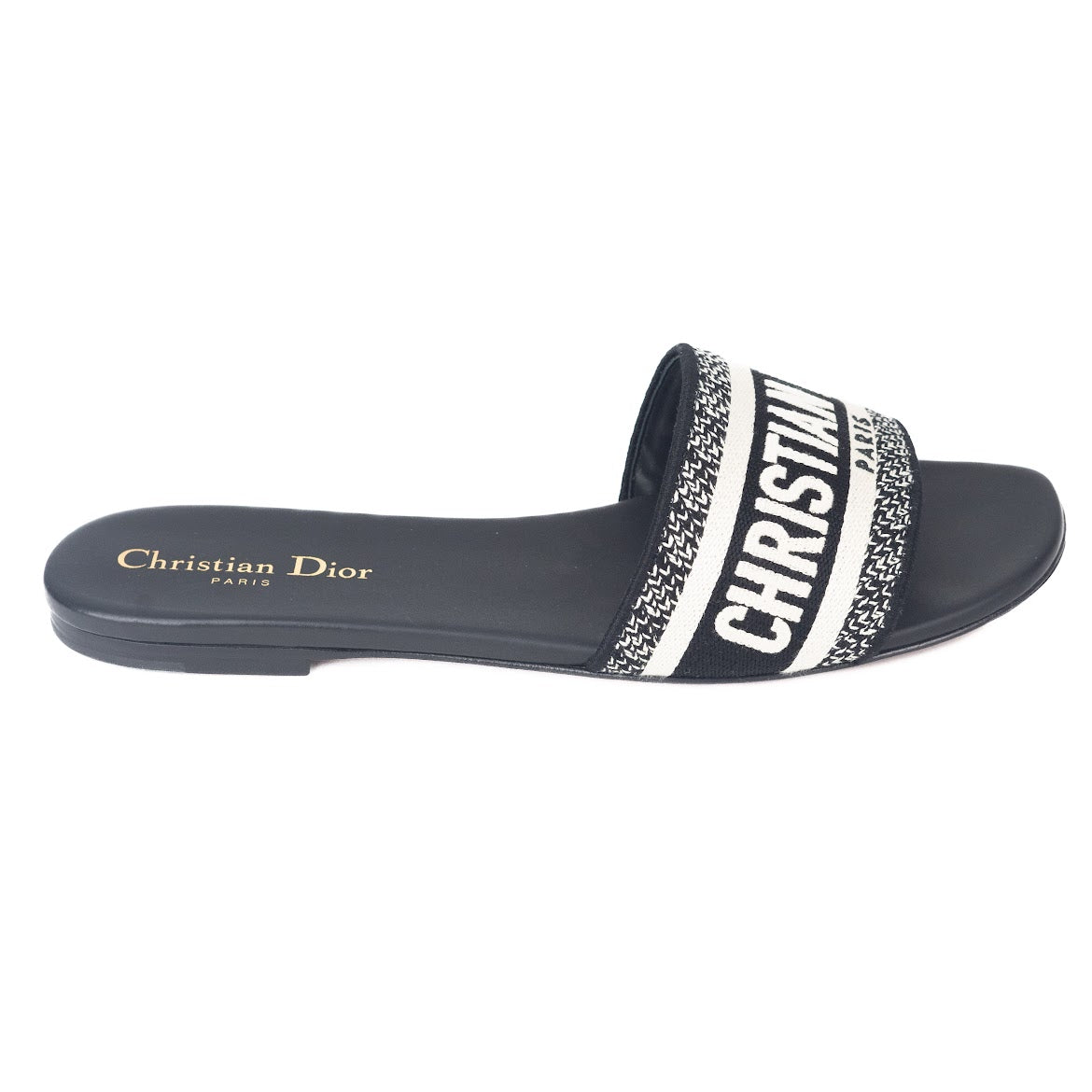 Dior Dway Slide Black Embroidered Cotton