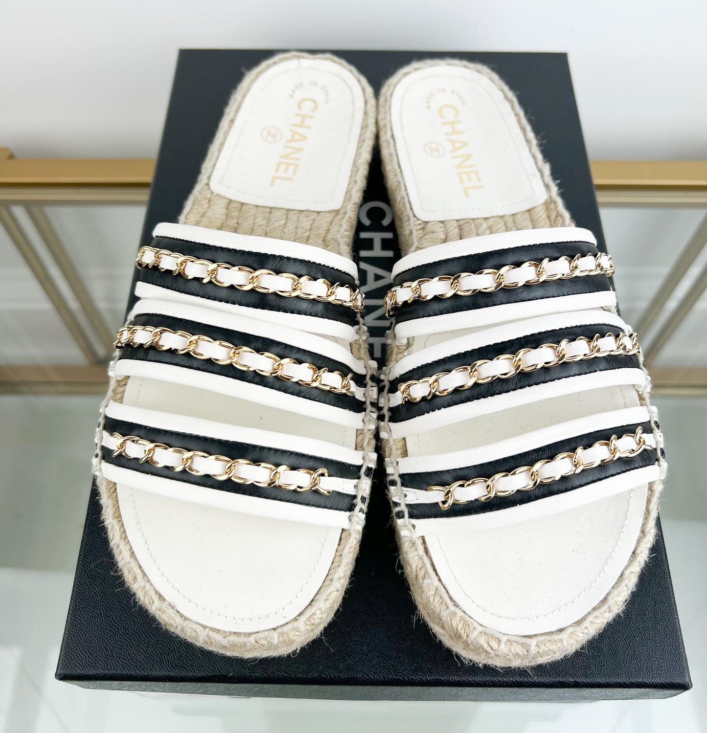 Chanel Navy and White Mules size 39