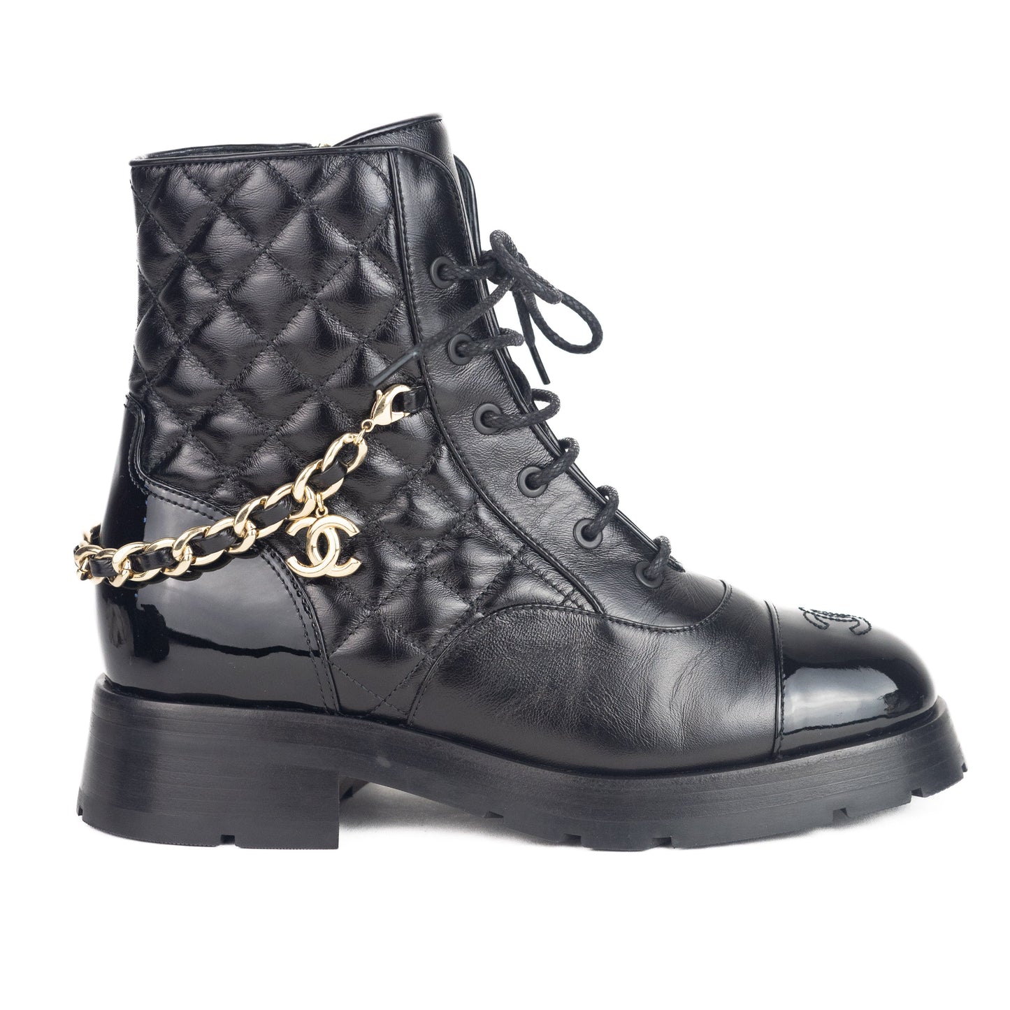 Chanel Lace-Ups Boots Shiny Calfskin