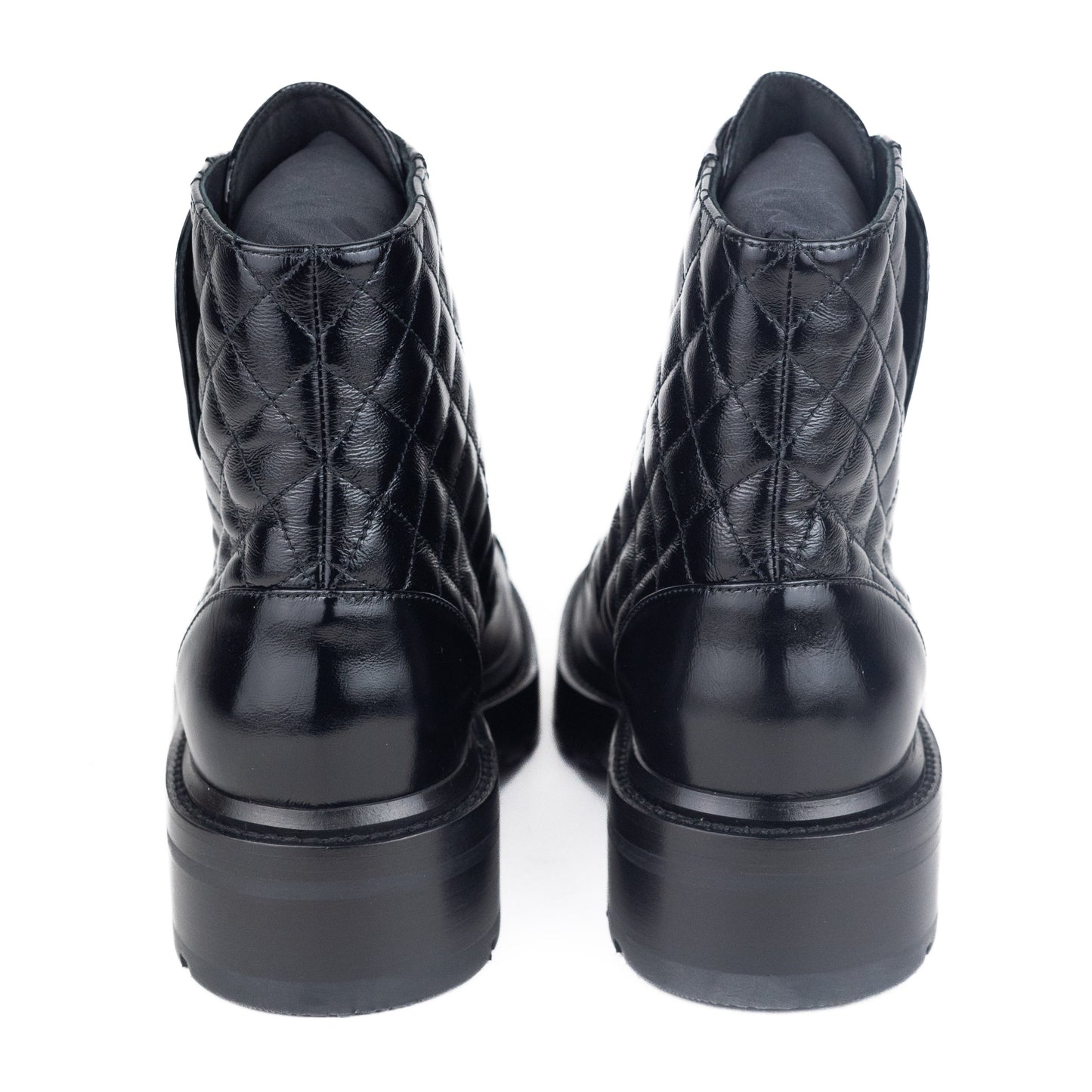 Chanel Lace up Boots in Shiny Calfskin Black