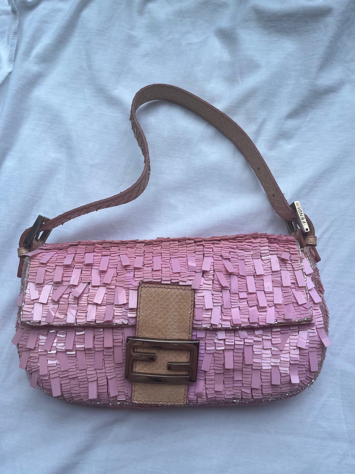 Fendi Baguette Glitter Pink square sequins