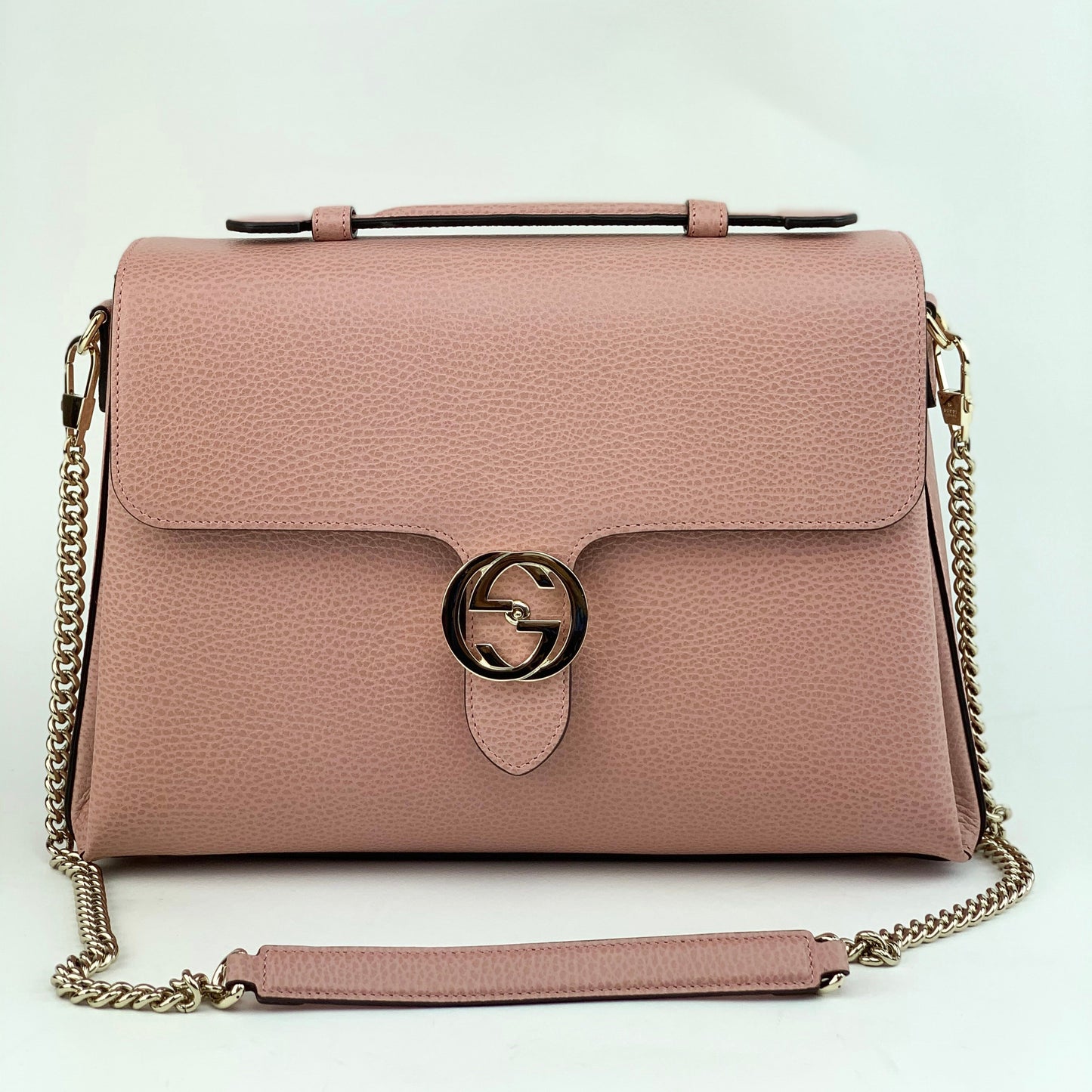 Gucci Dollar Calfskin Interlocking G Top Handle Shoulder Bag Soft Pink