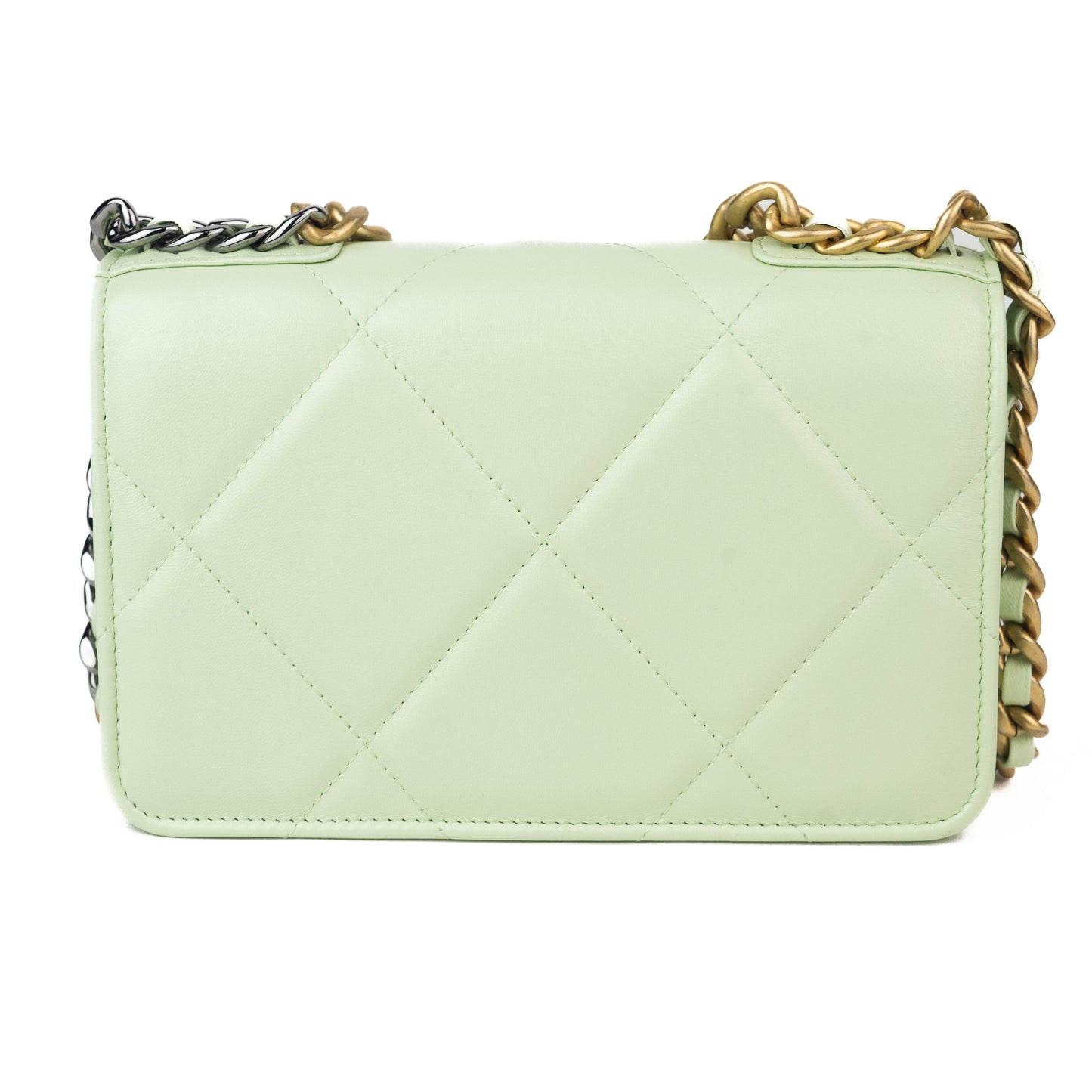Chanel Lambskin Quilted 19 Wallet on Chain in Light Green