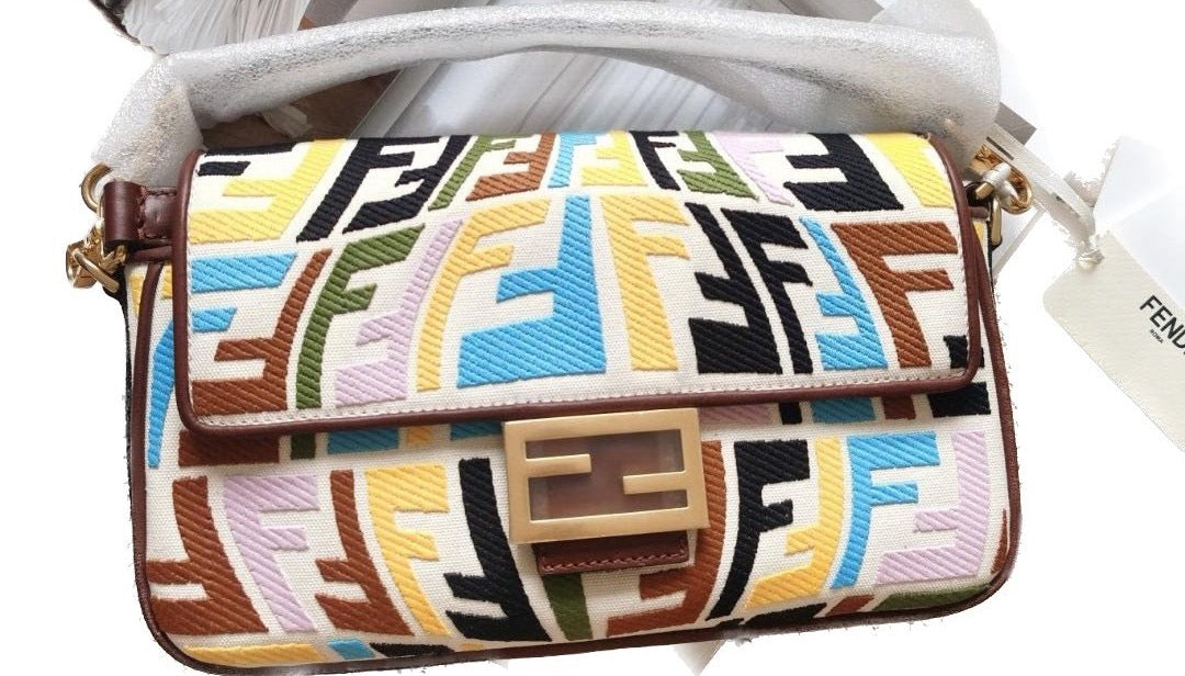 Fendi baguette multicolor psychedelic FF vertigo canvas crossbody bag
