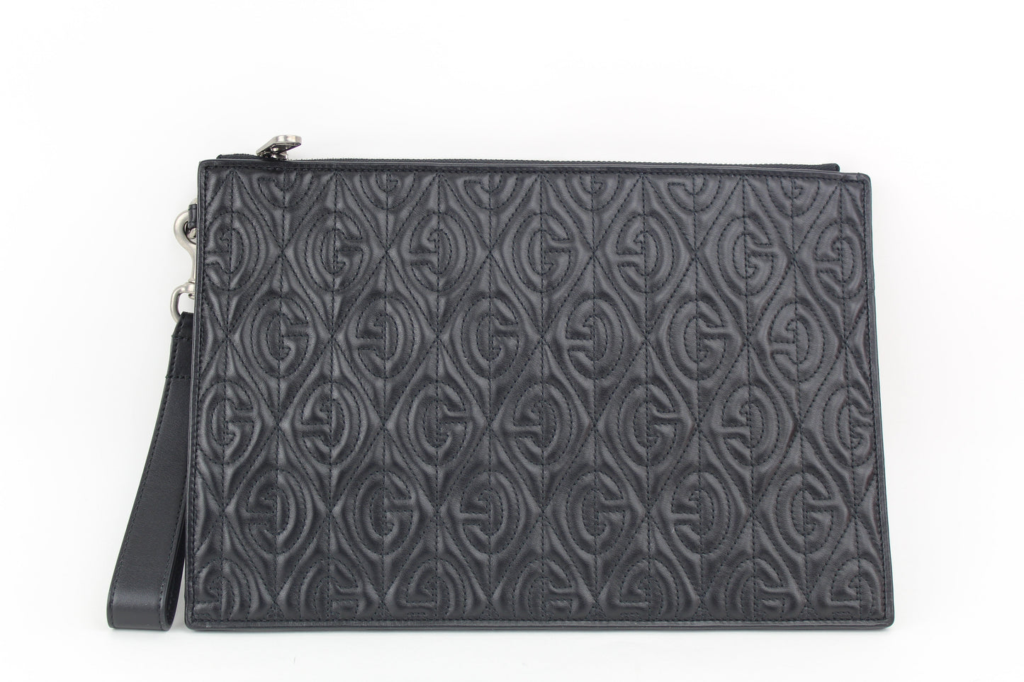 Gucci Black Gg Rhombus Quilted Leather Pouch