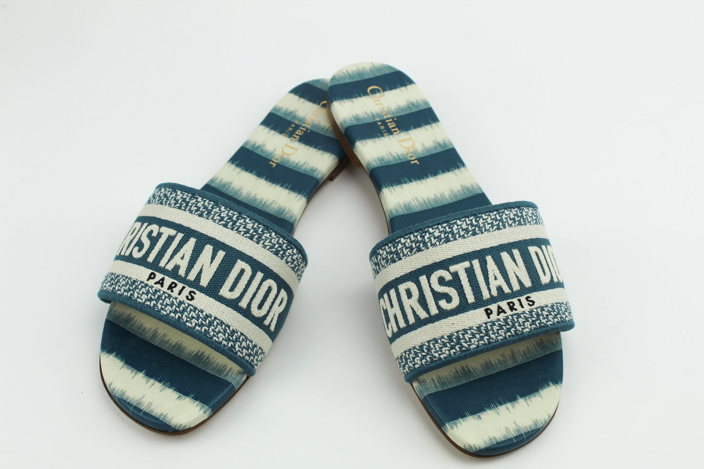 Christian Dior Dway Deep Ocean Blue D-Stripes Slides