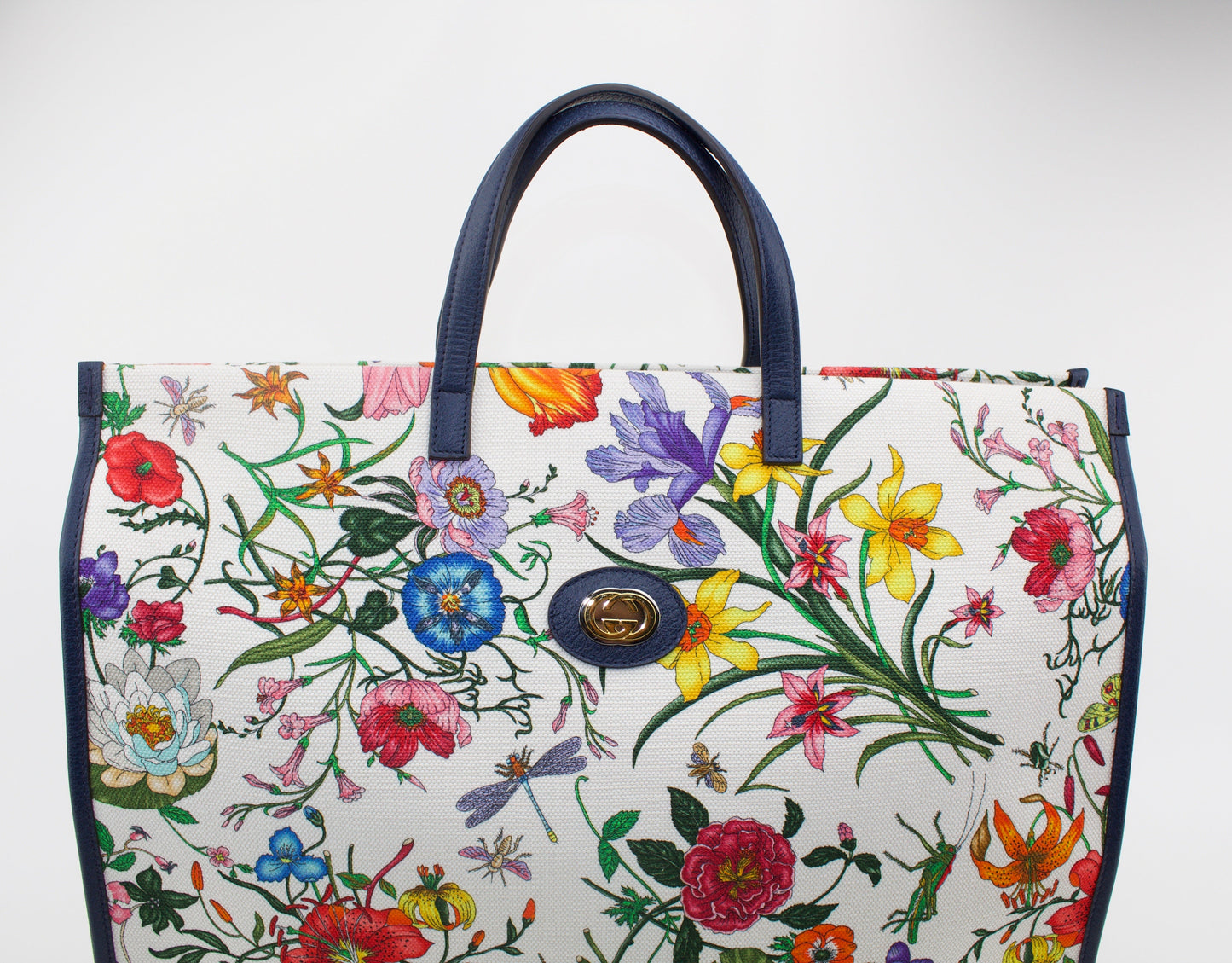 GUCCI FLORA LARGE LEATHER TRIMMED PRINTED CANVAS TOTE