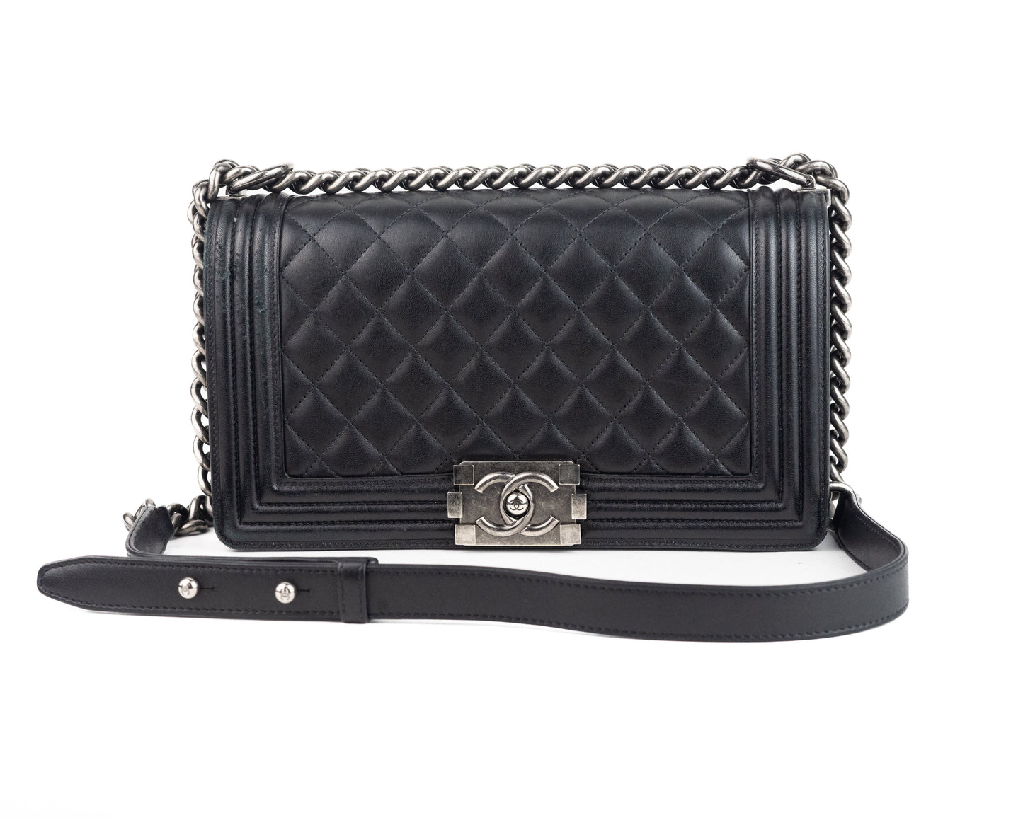 Chanel Medium Grained Calfskin Boy Bag with silver hardware