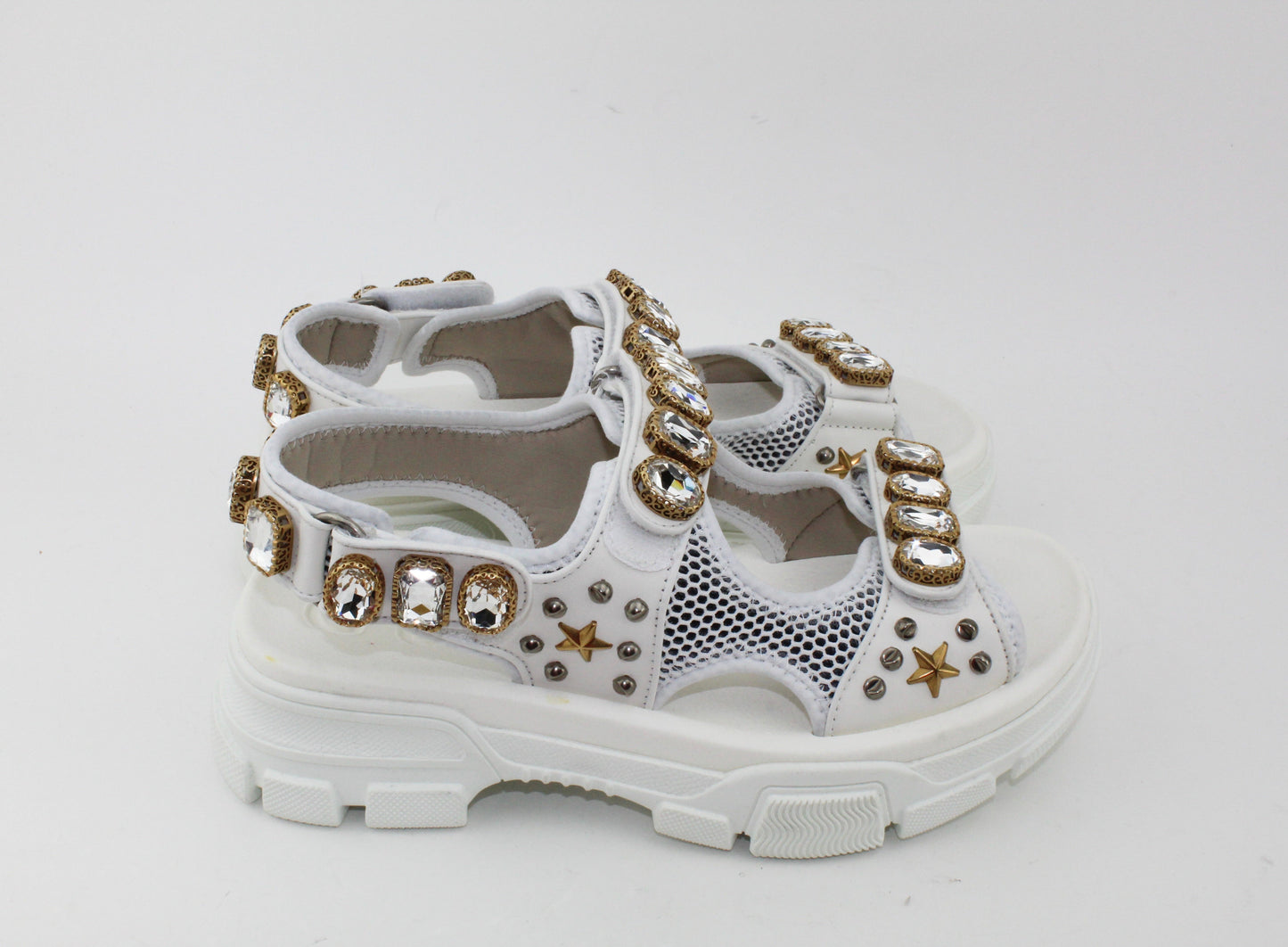 Gucci Crystal Embellished Sandals White