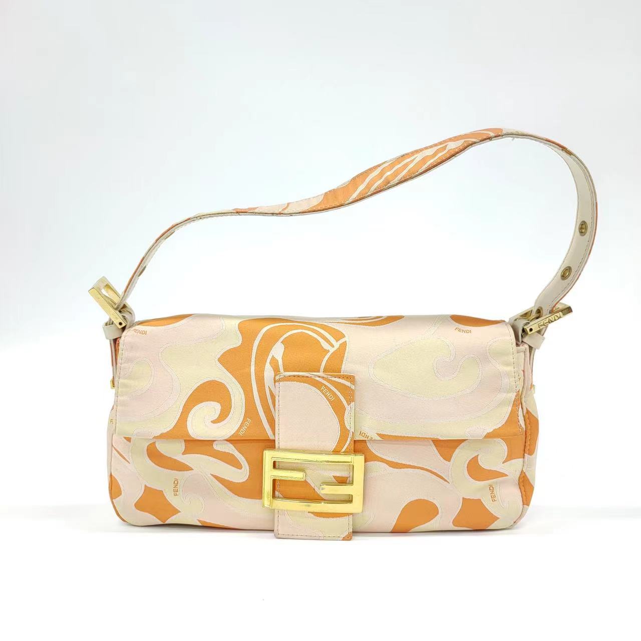 FENDI Baguette Orange Multicolor Silk with Psychedelic prints