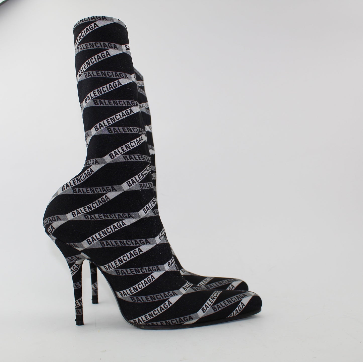 BALENCIAGA 80mm MONOGRAM LOGO SPANDEX BOOTIES