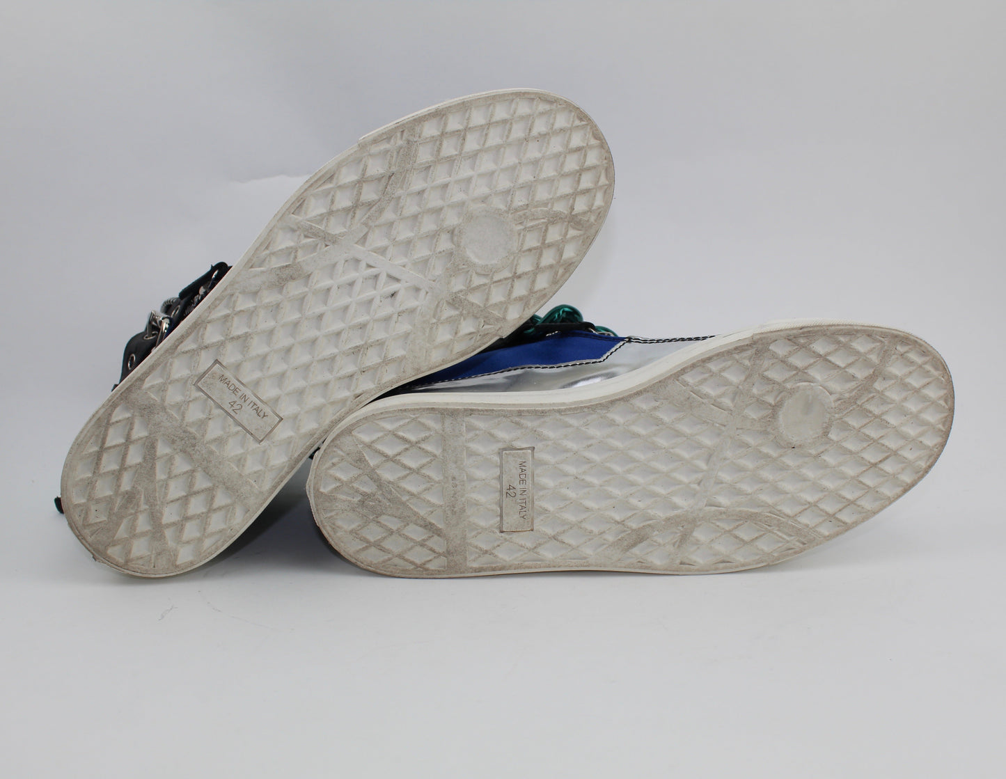 GIUSEPPE ZANOTTI MEN’S SATIN & METALLIC CHAIN HIGH-TOP SNEAKER IN BLUE AND SILVER