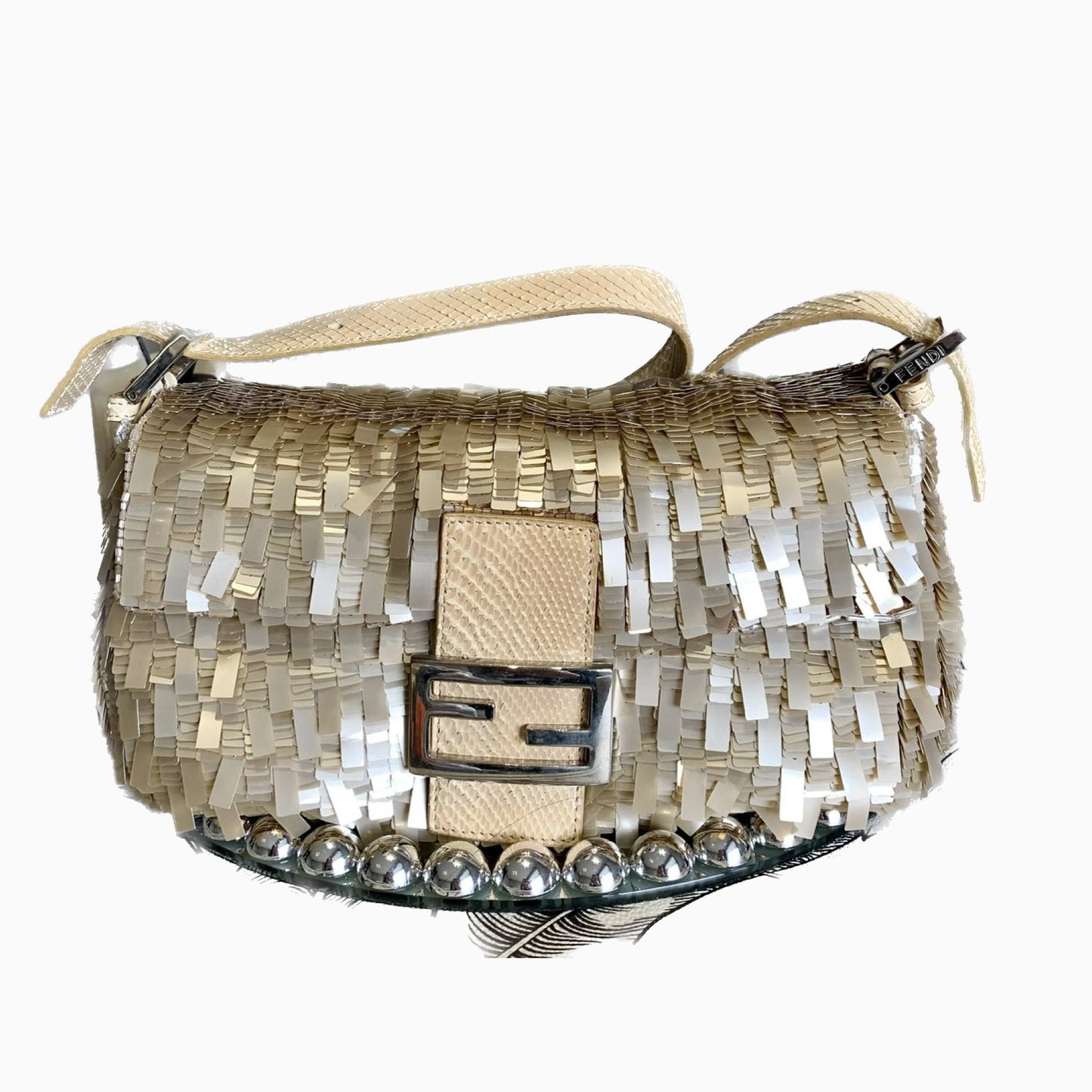 Fendi Baguette in Gold sequins and python leather