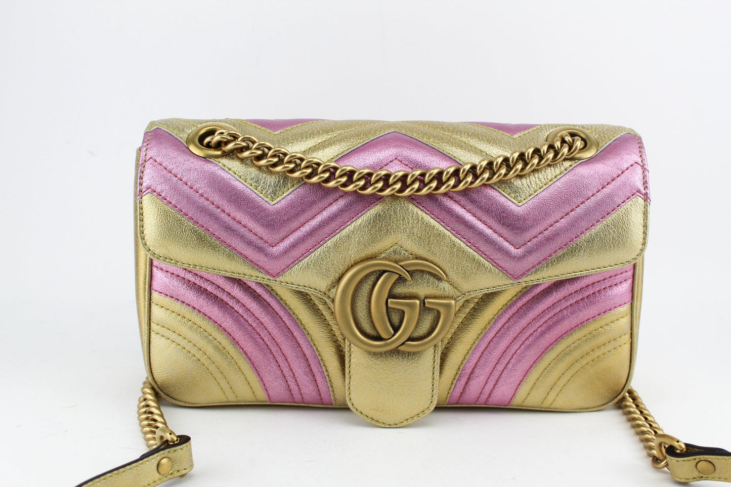 Gucci GG Marmont Small Shoulder bag Pink and Gold )