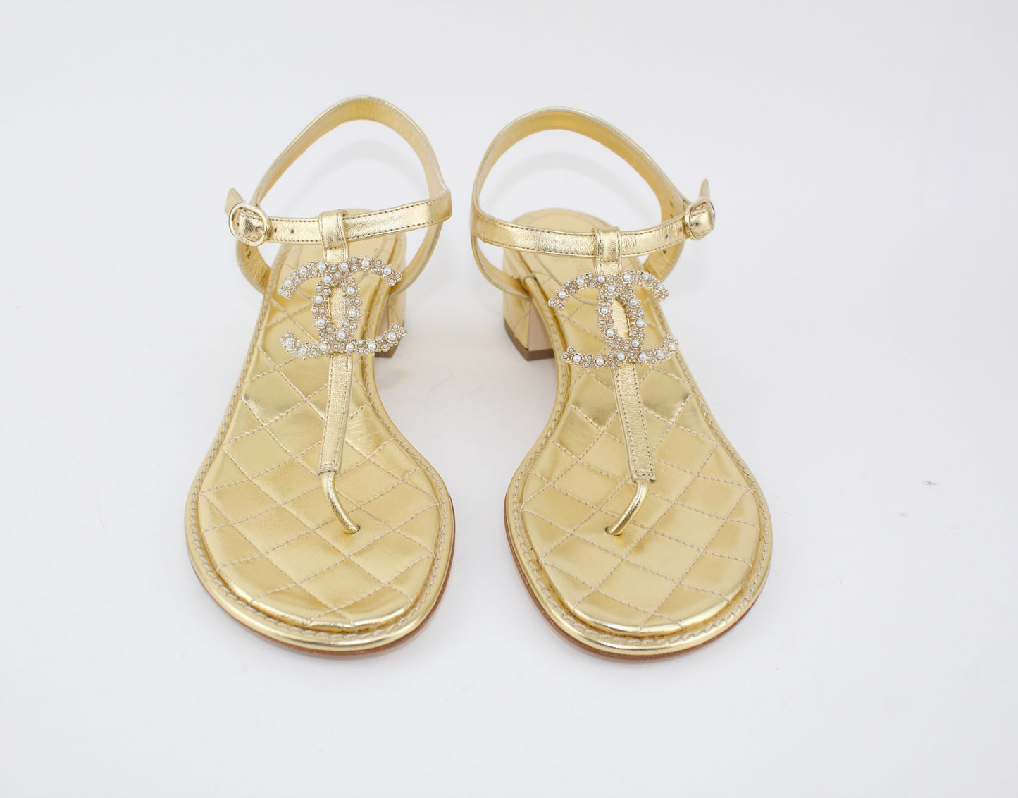 CHANEL LAMBSKIN APPLIQUE THONG SANDALS