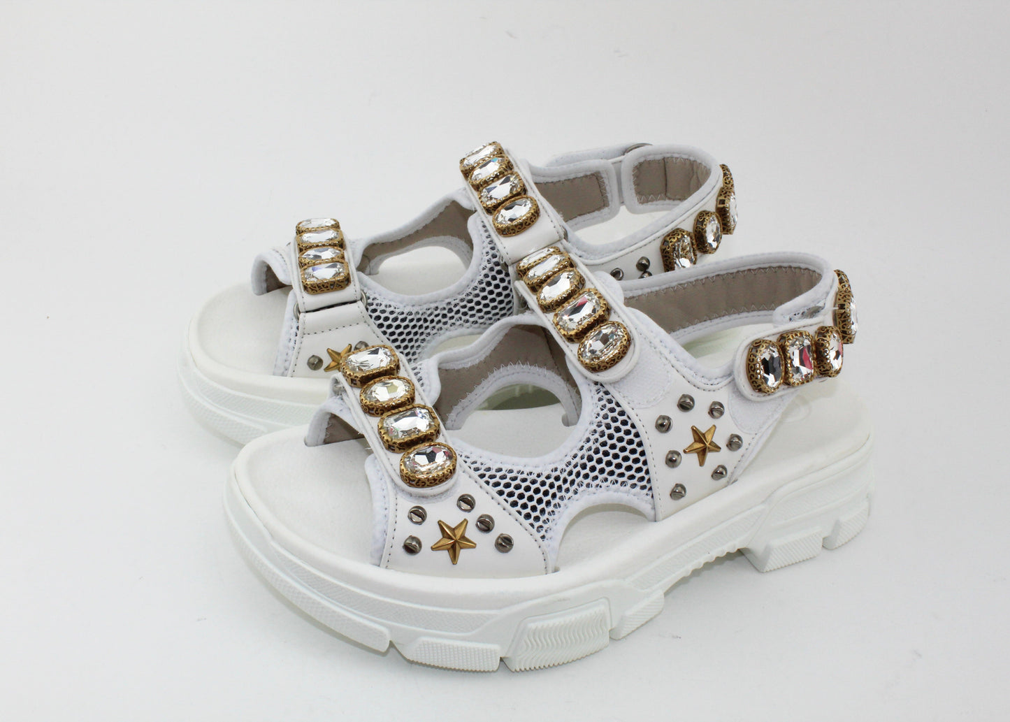 Gucci Crystal Embellished Sandals White