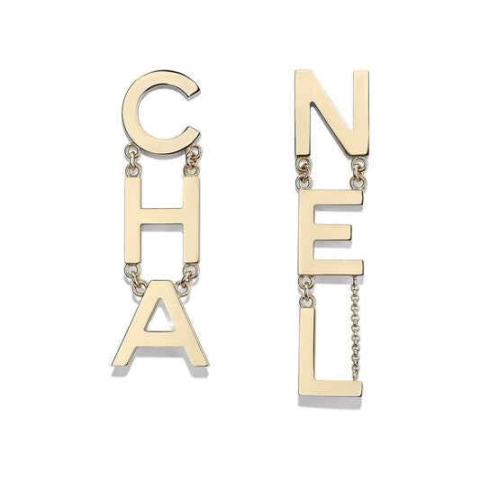 CHANEL METAL CHA-NEL LOGO DROP EARRINGS