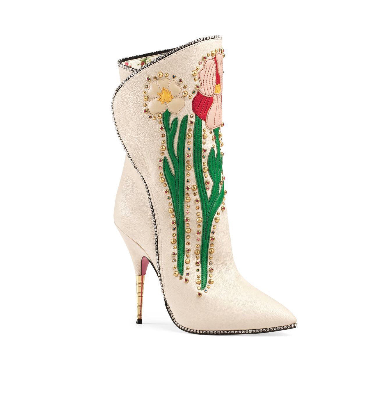 GUCCI FOSCA FLORAL-EMBROIDERED LEATHER BOOT SIZE 39