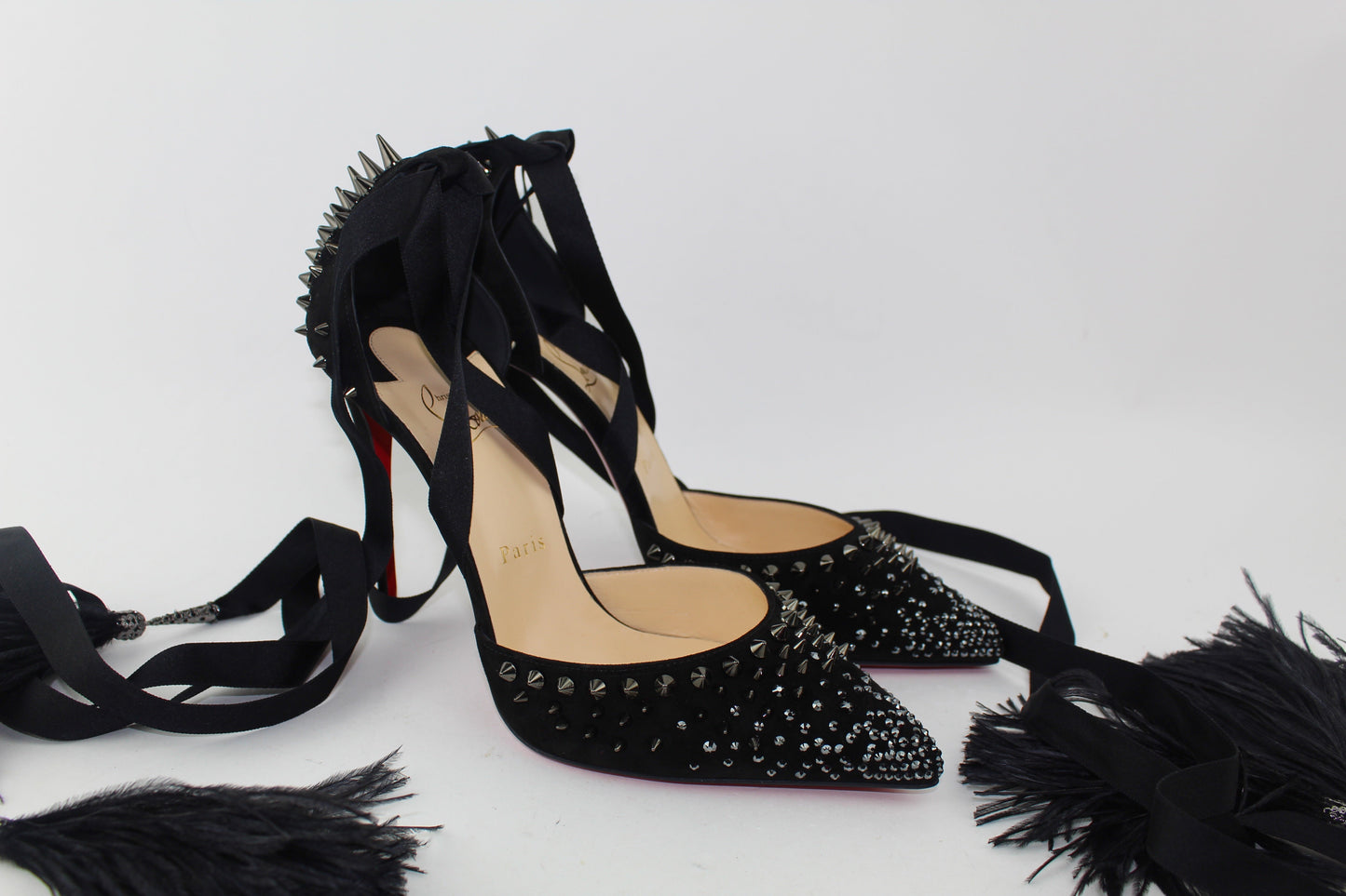 CHRISTIAN LOUBOUTIN BLACK FAIRY 100 VERSION BLACK OSTRICH