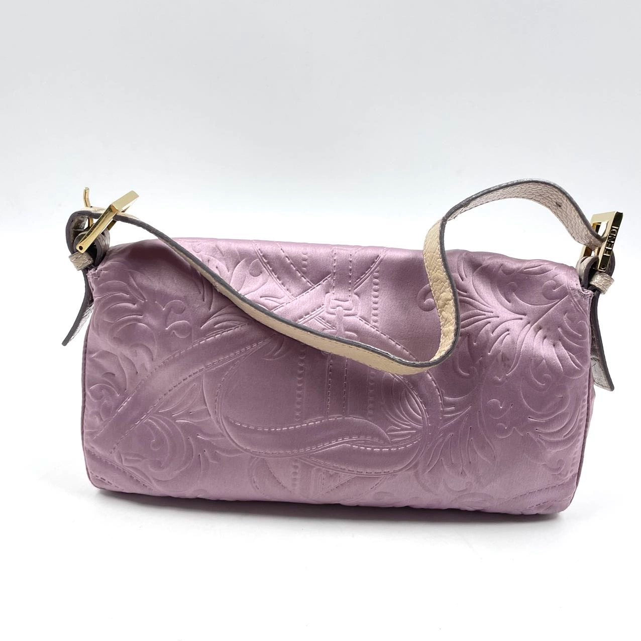 FENDI Baguette Purple Silk with embossed pattern