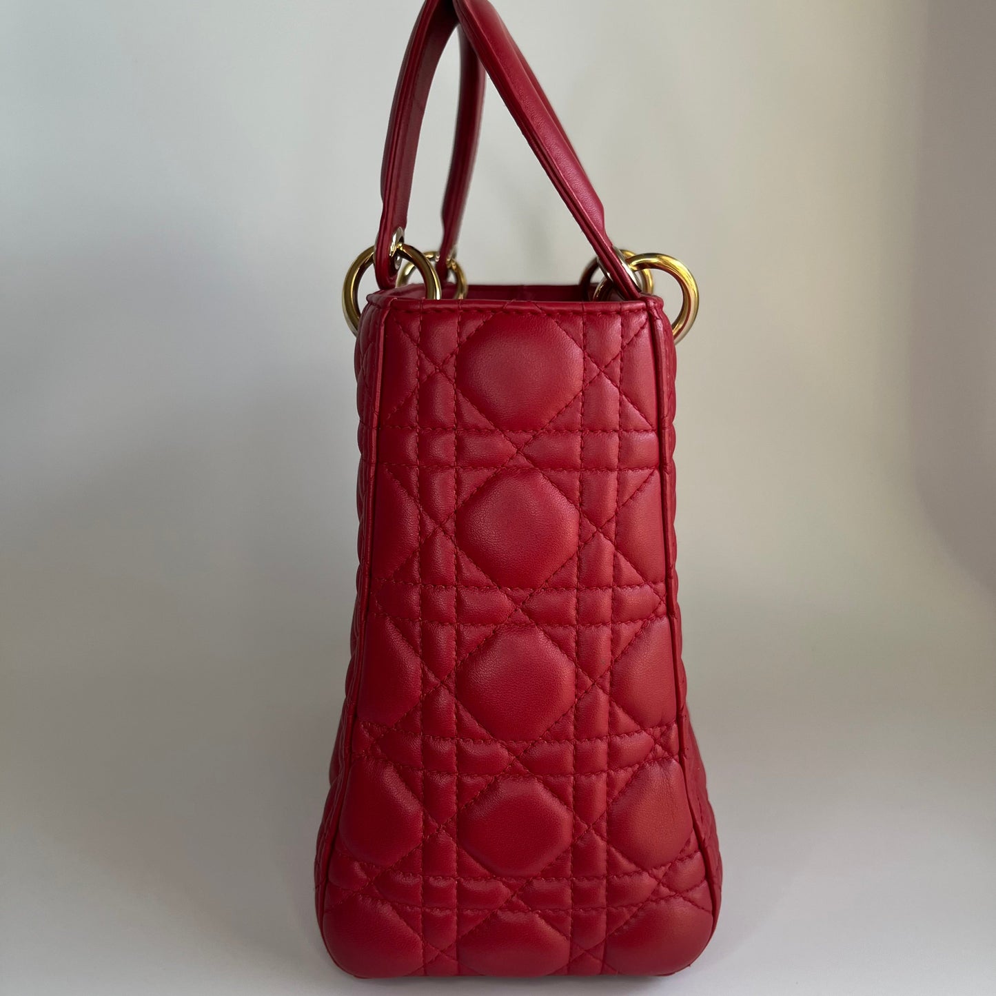 Lady Dior Red Lambskin Cannage Leather Medium