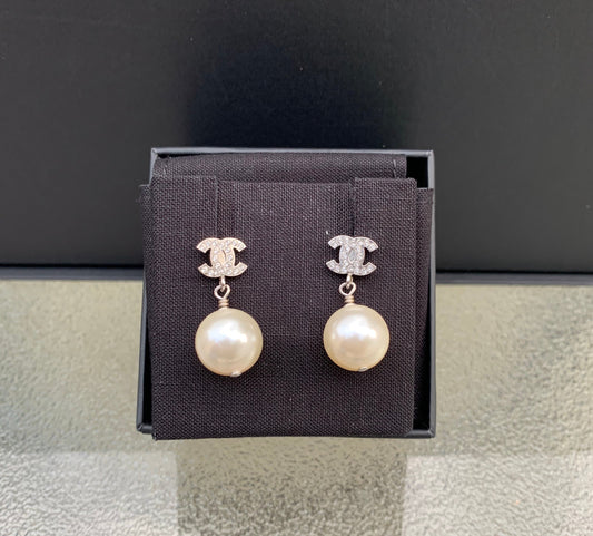 Chanel Silver and Pearly White Earrings
