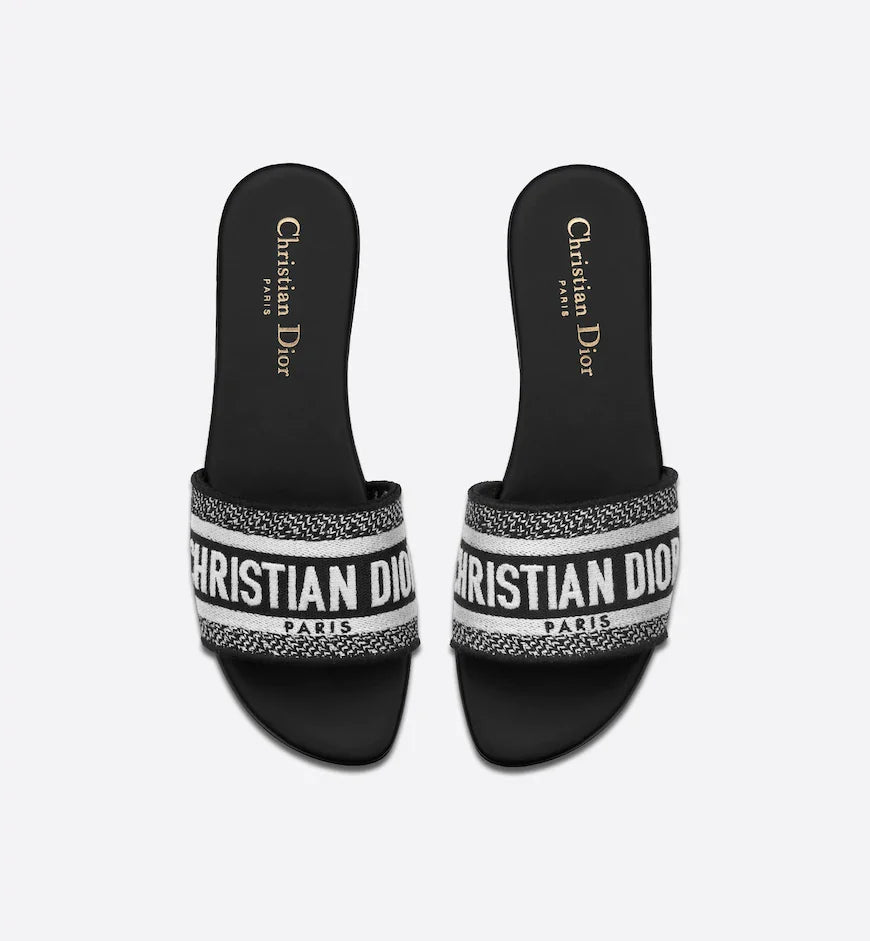 Dior Dway Slide Black Embroidered Cotton