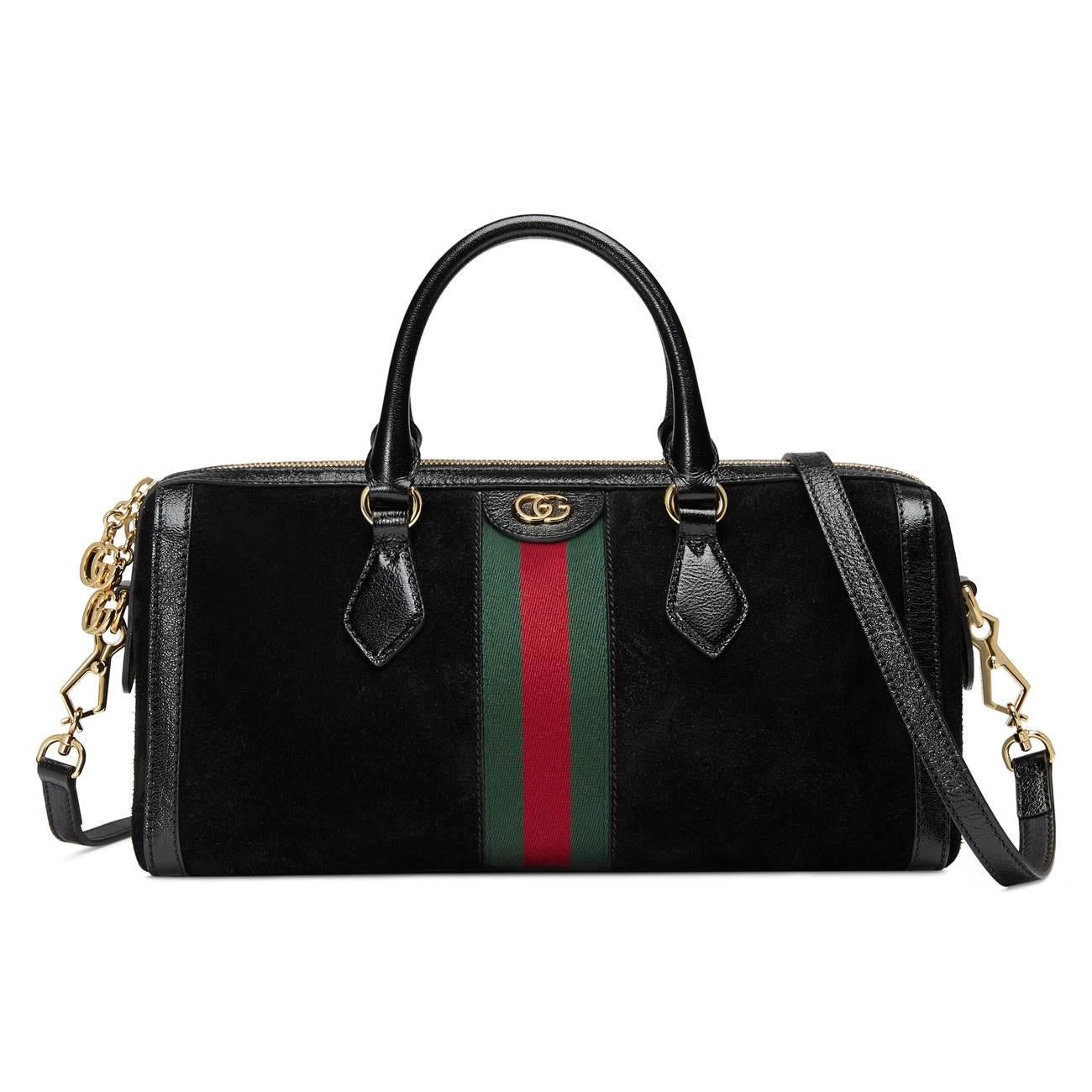 GUCCI BLACK OPHIDIA BOSTON SUEDE BAG