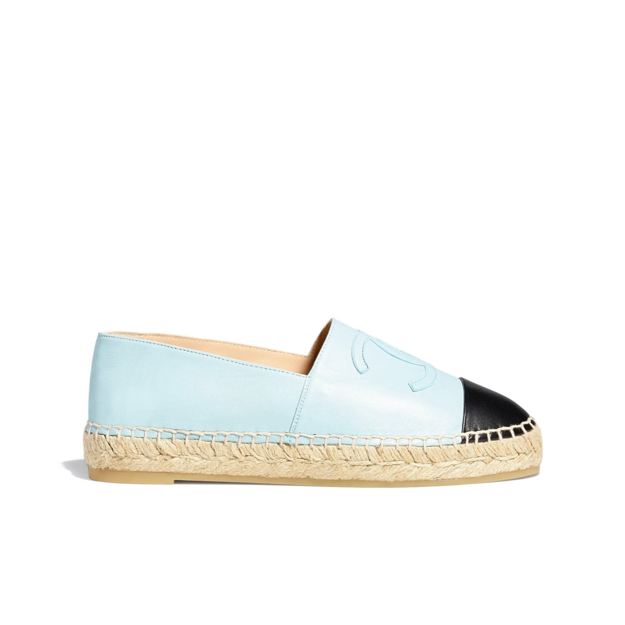 Chanel Lambksin Espadrilles in light blue and black