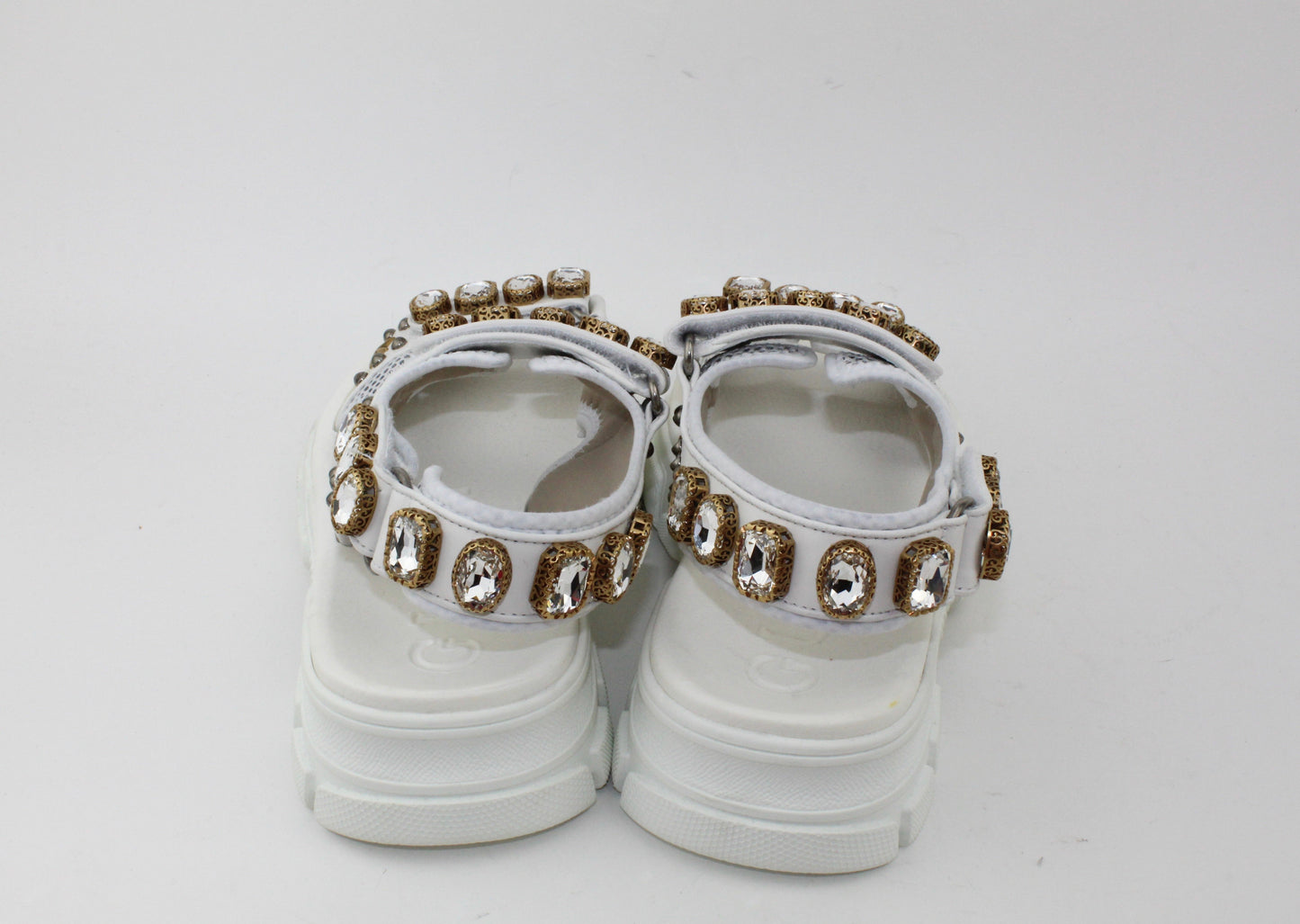 Gucci Crystal Embellished Sandals White