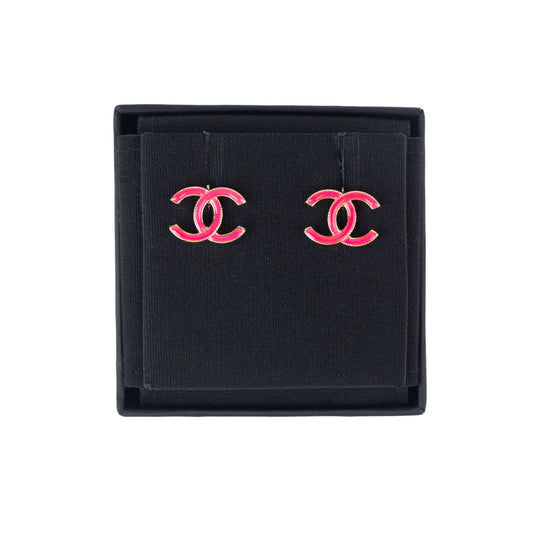 Chanel cc earrings Gold and neon pink