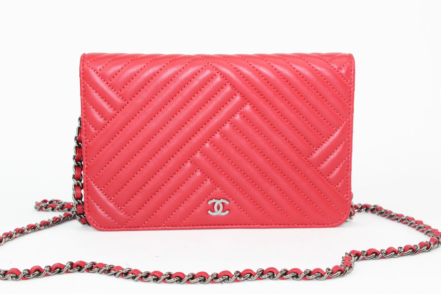 Chanel Red Chevron Wallet on Chain