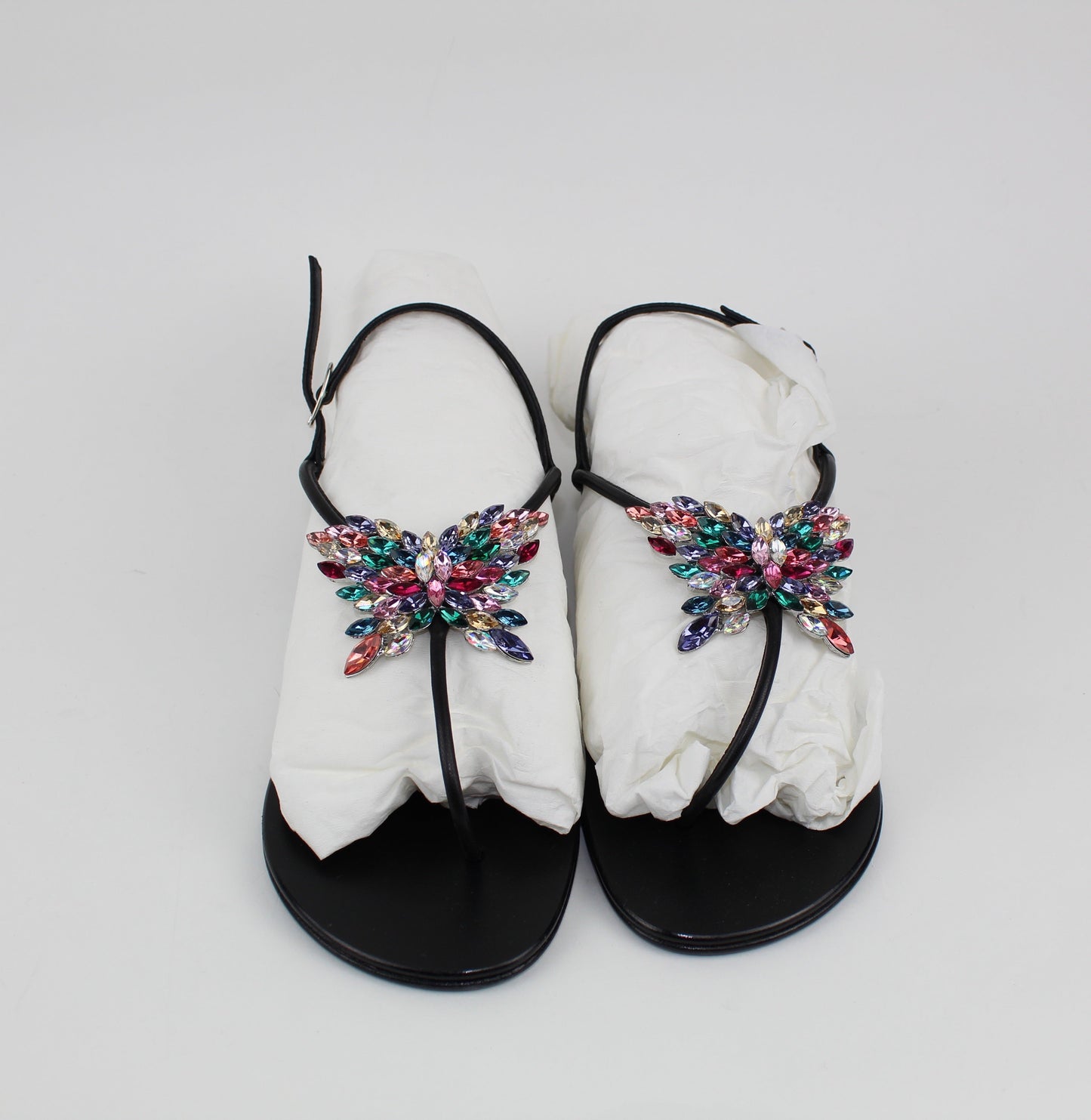 GIUSEPPE ZANOTTI CRYSTAL BUTTERFLY THONG SANDALS